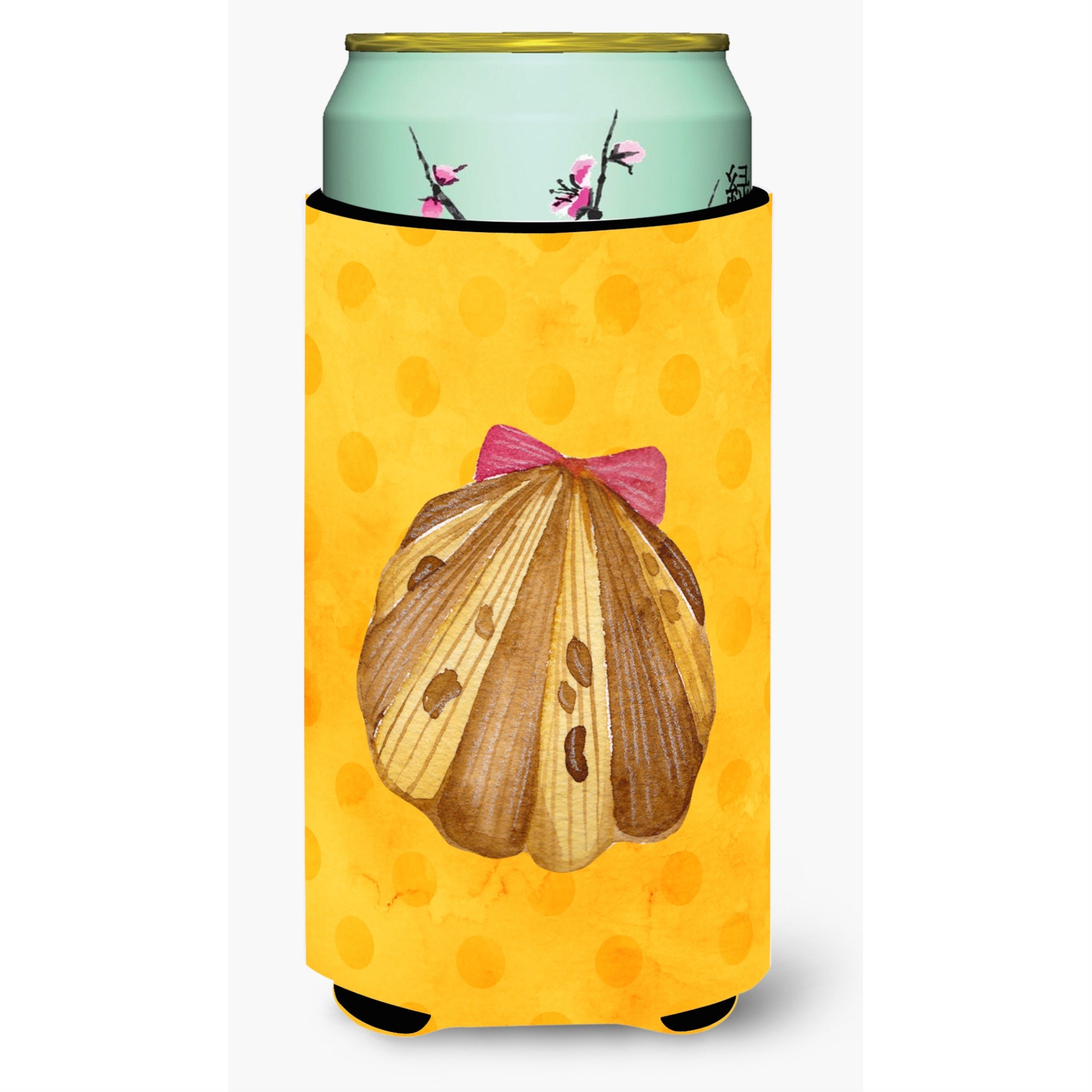 Caroline'S Treasures Sea Shell Yellow Polkadot Beverage Insulator Hugger, Tall, Multicolor