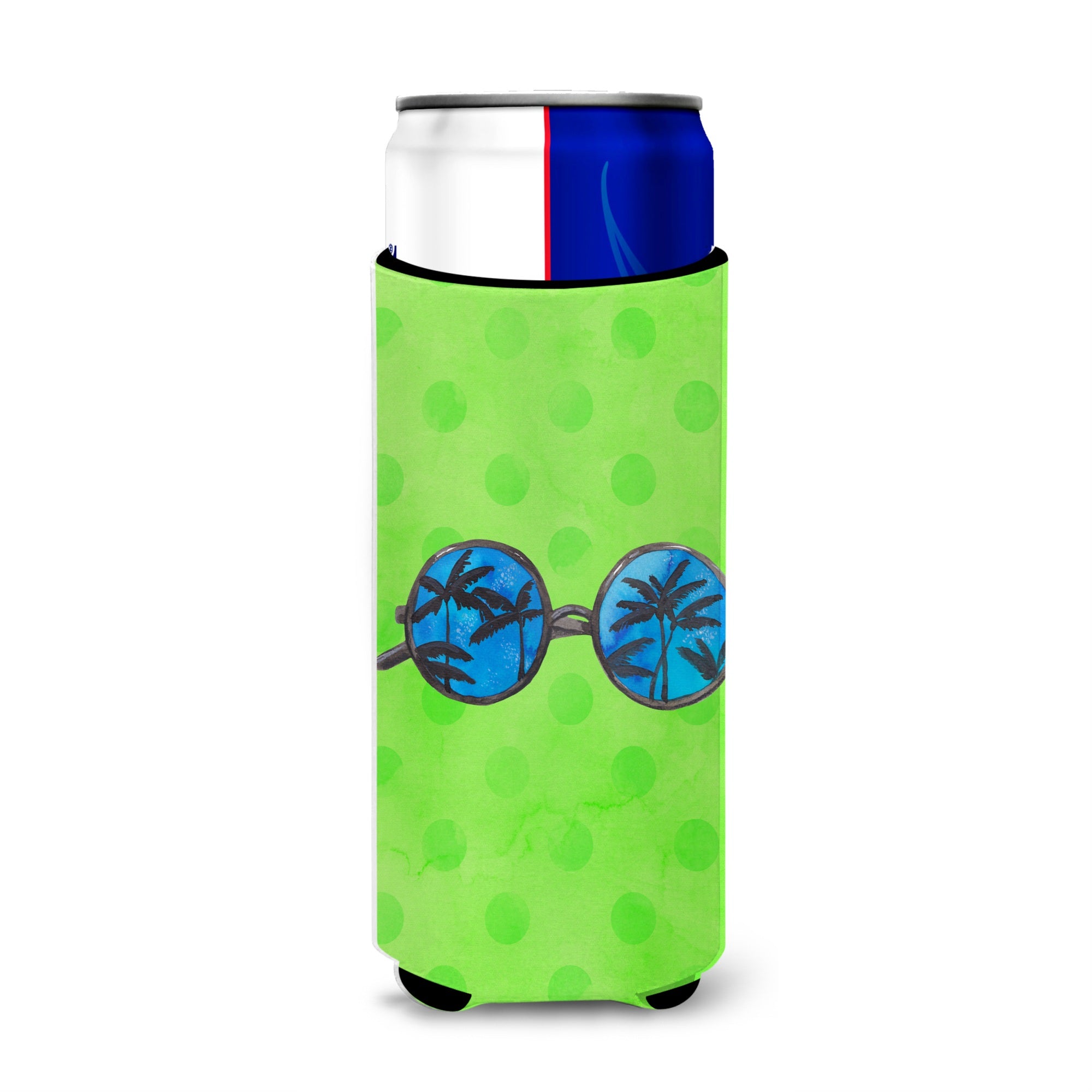 Caroline'S Treasures Sunglasses Green Polkadot Beverage Insulator Hugger, Slim, Multicolor