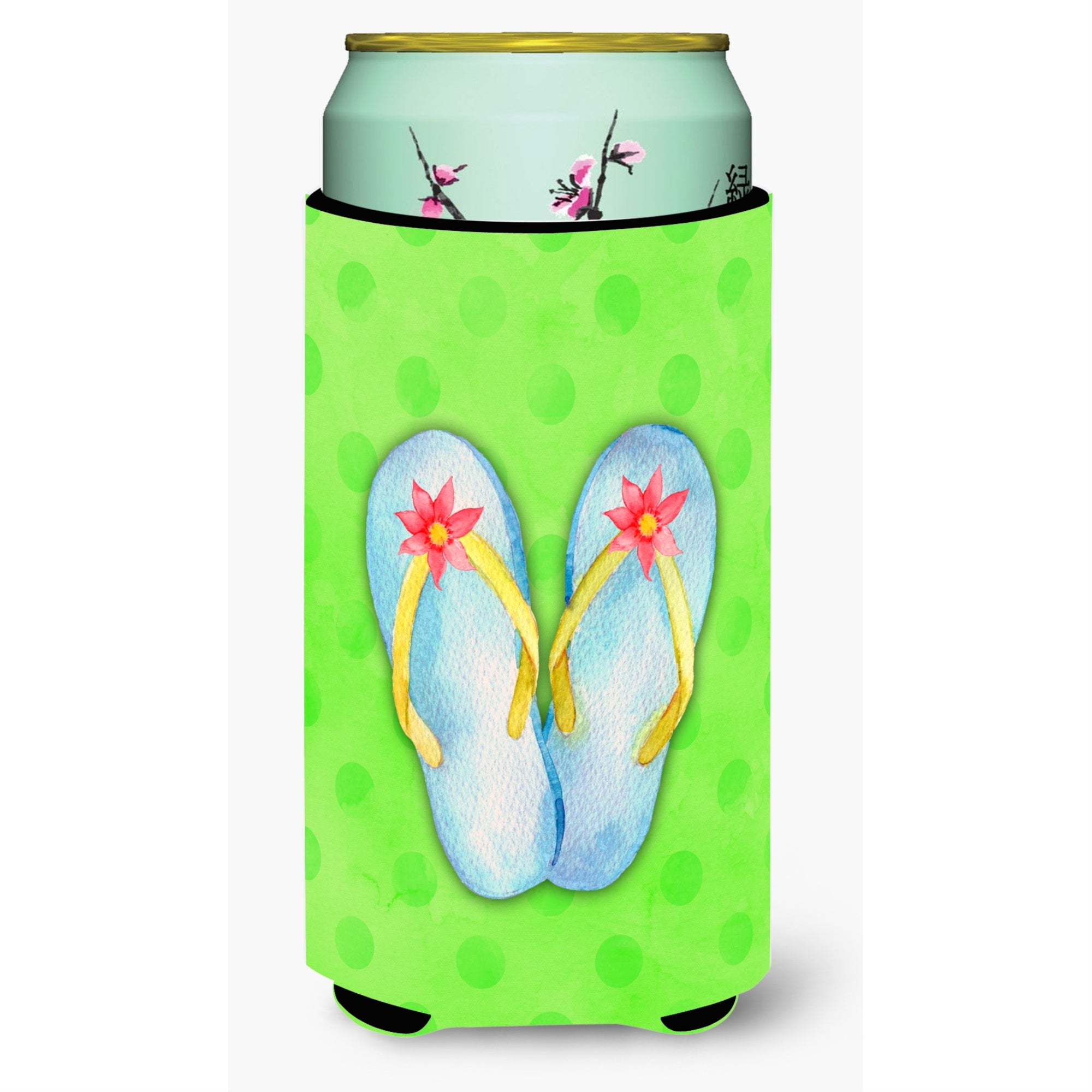 Caroline'S Treasures Flip Flops Green Polkadot Beverage Insulator Hugger, Tall, Multicolor