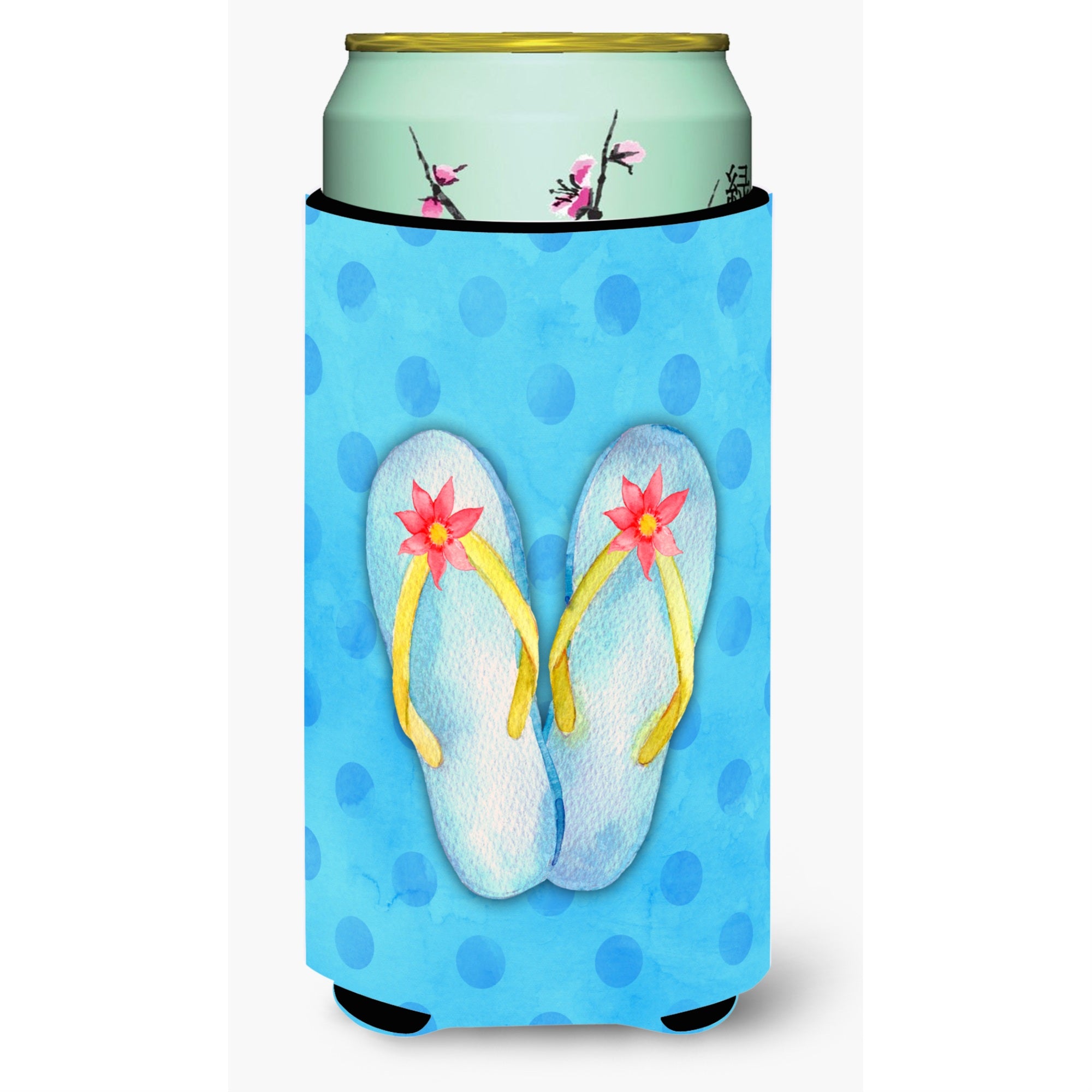 Caroline'S Treasures Flip Flops Blue Polkadot Beverage Insulator Hugger, Tall, Multicolor