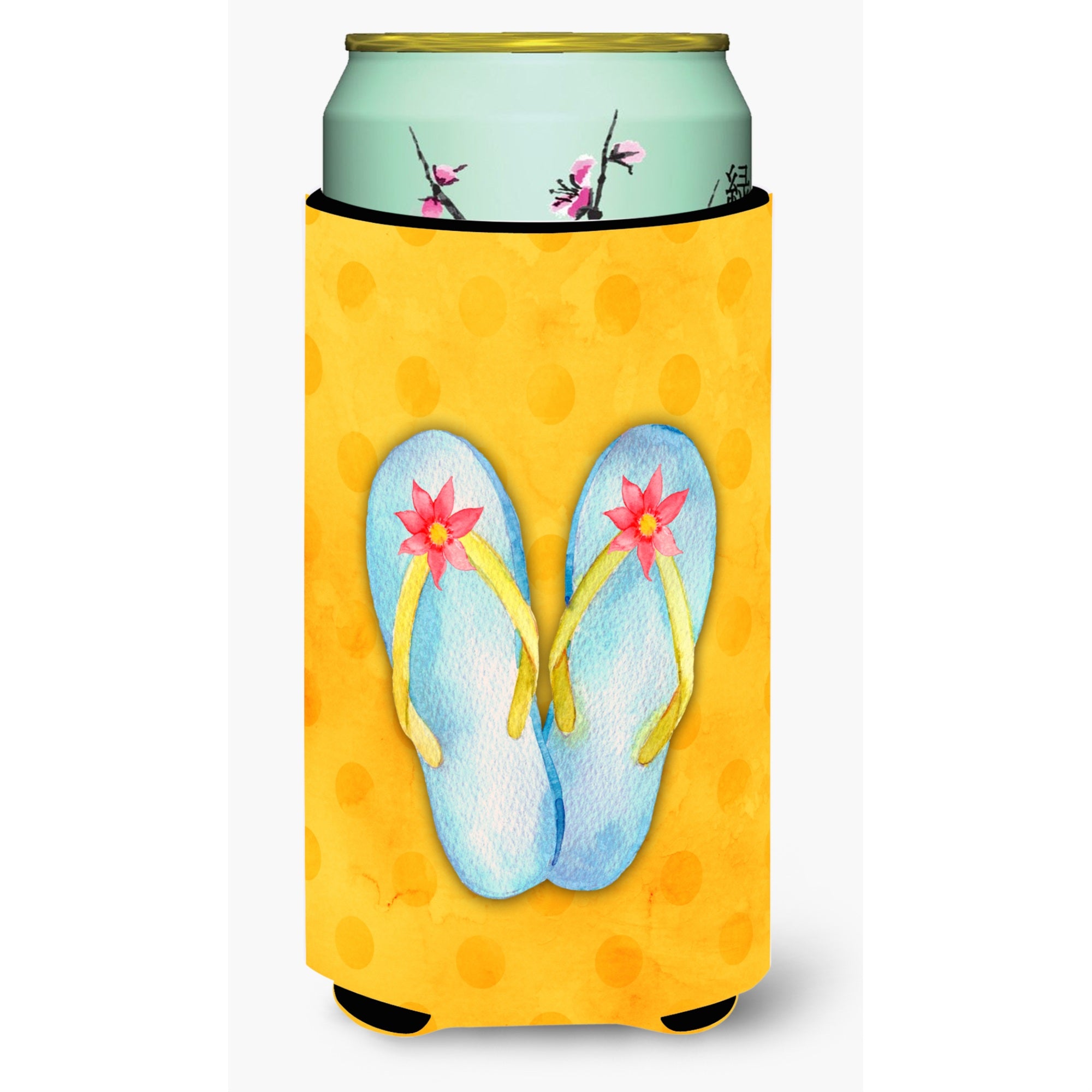 Caroline'S Treasures Flip Flops Yellow Polkadot Beverage Insulator Hugger, Tall, Multicolor