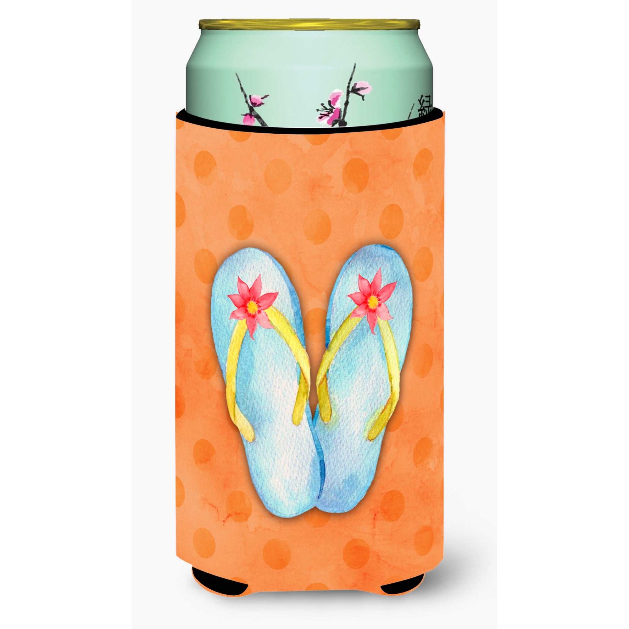 Caroline'S Treasures Flip Flops Orange Polkadot Beverage Insulator Hugger, Tall, Multicolor