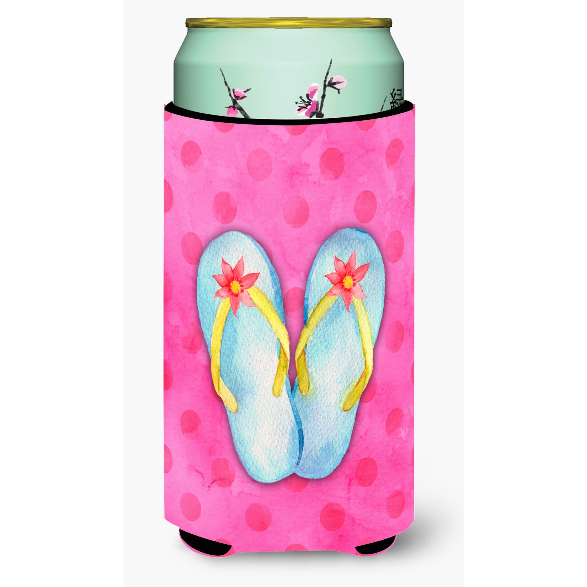 Caroline'S Treasures Flip Flops Pink Polkadot Beverage Insulator Hugger, Tall, Multicolor