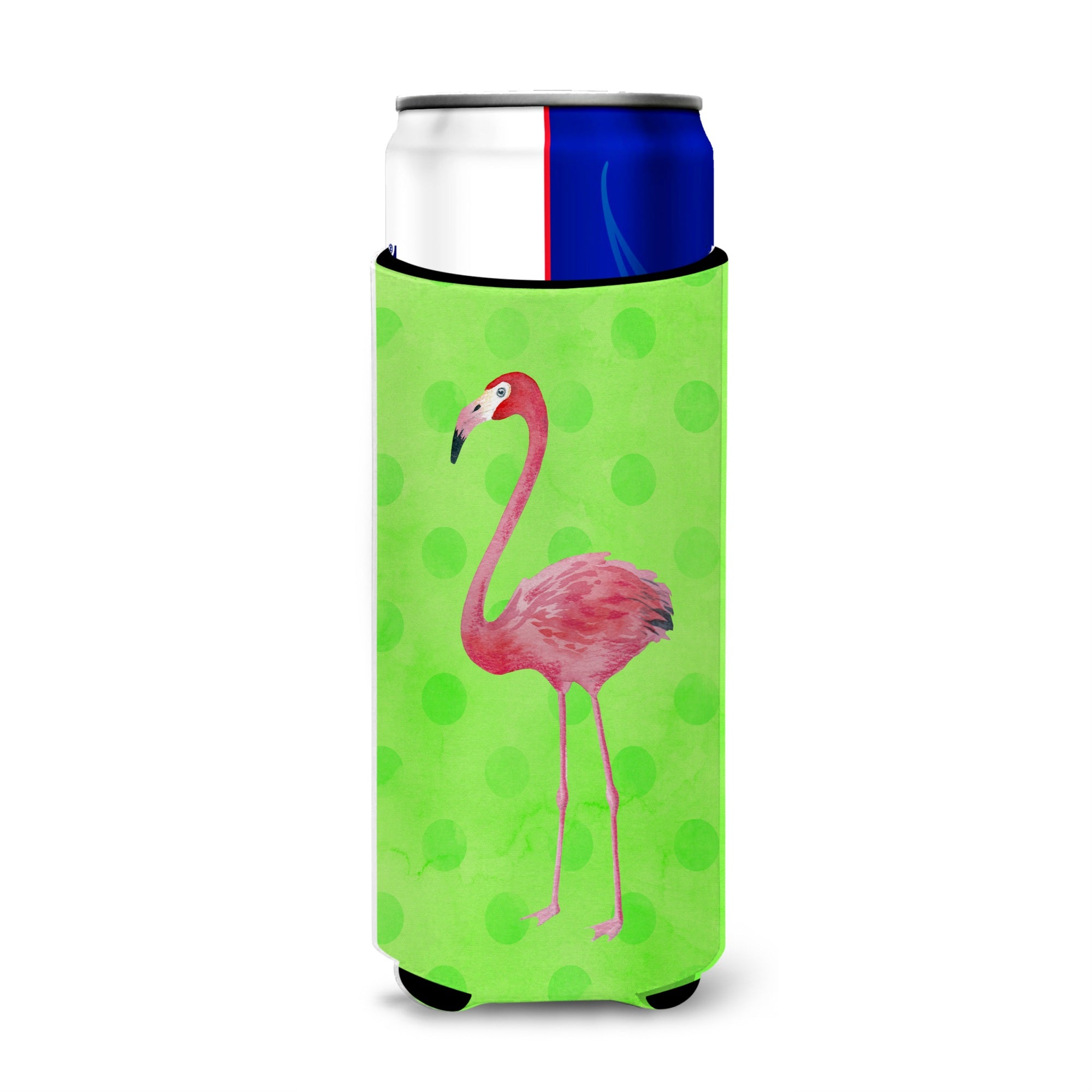 Caroline'S Treasures Flamingo Green Polkadot Beverage Insulator Hugger, Slim, Multicolor