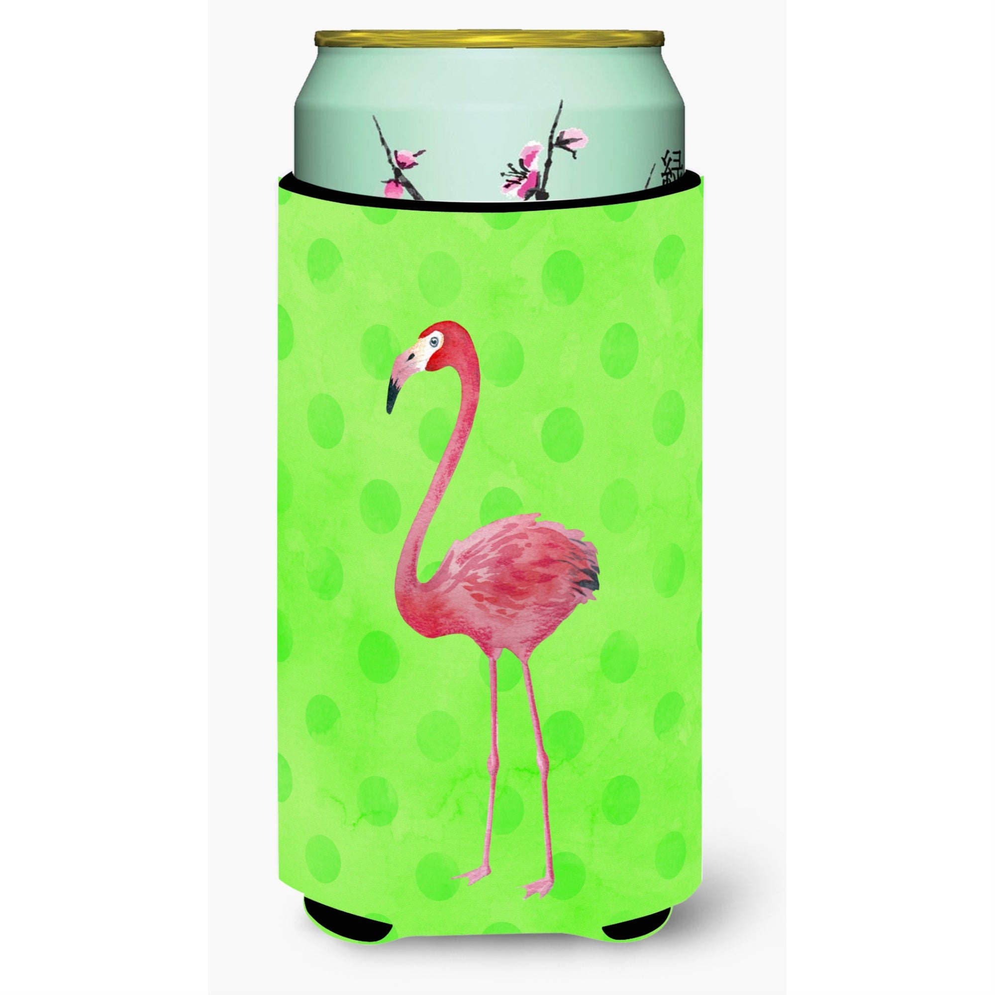 Caroline'S Treasures Flamingo Green Polkadot Beverage Insulator Hugger, Tall, Multicolor