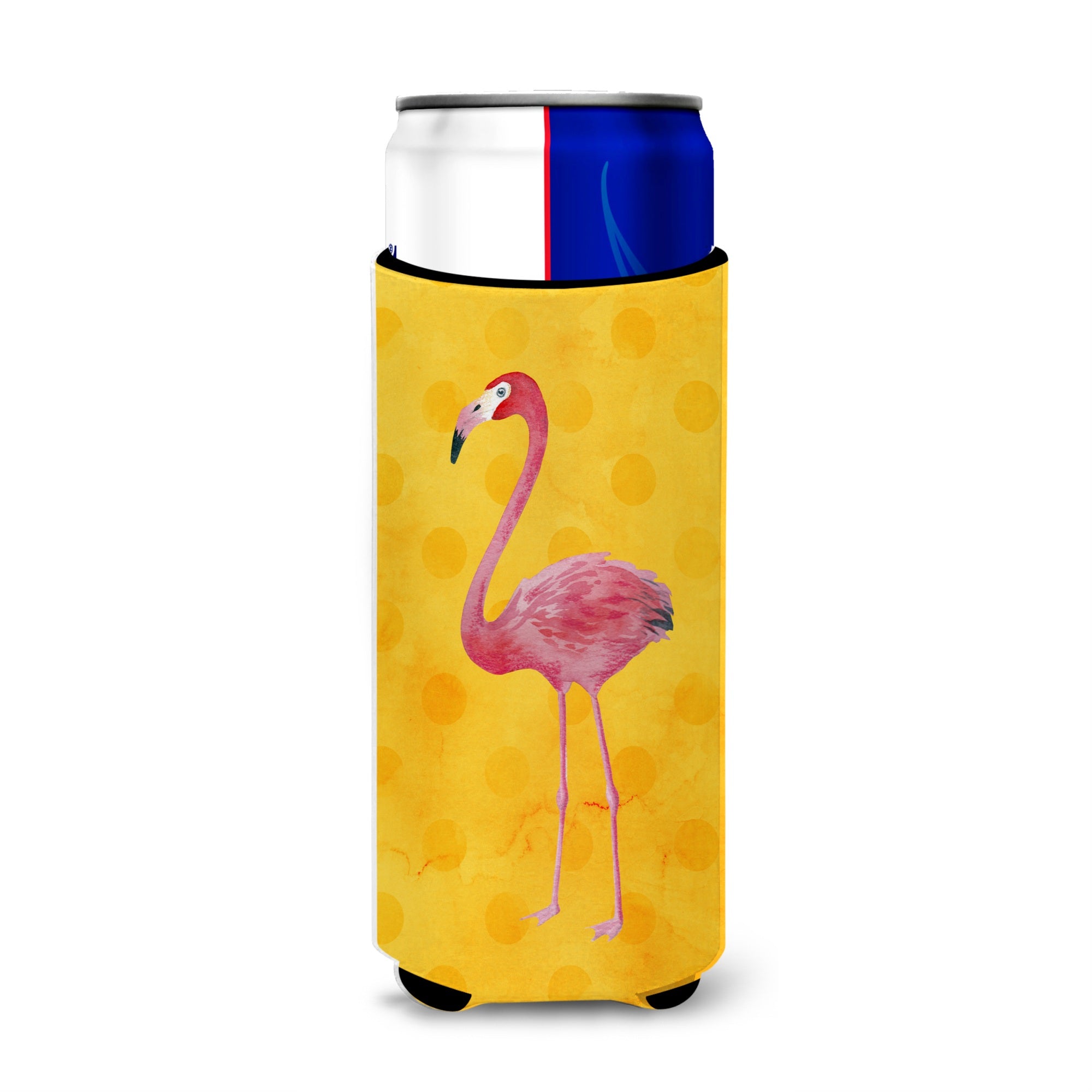 Caroline'S Treasures Flamingo Yellow Polkadot Beverage Insulator Hugger, Slim, Multicolor