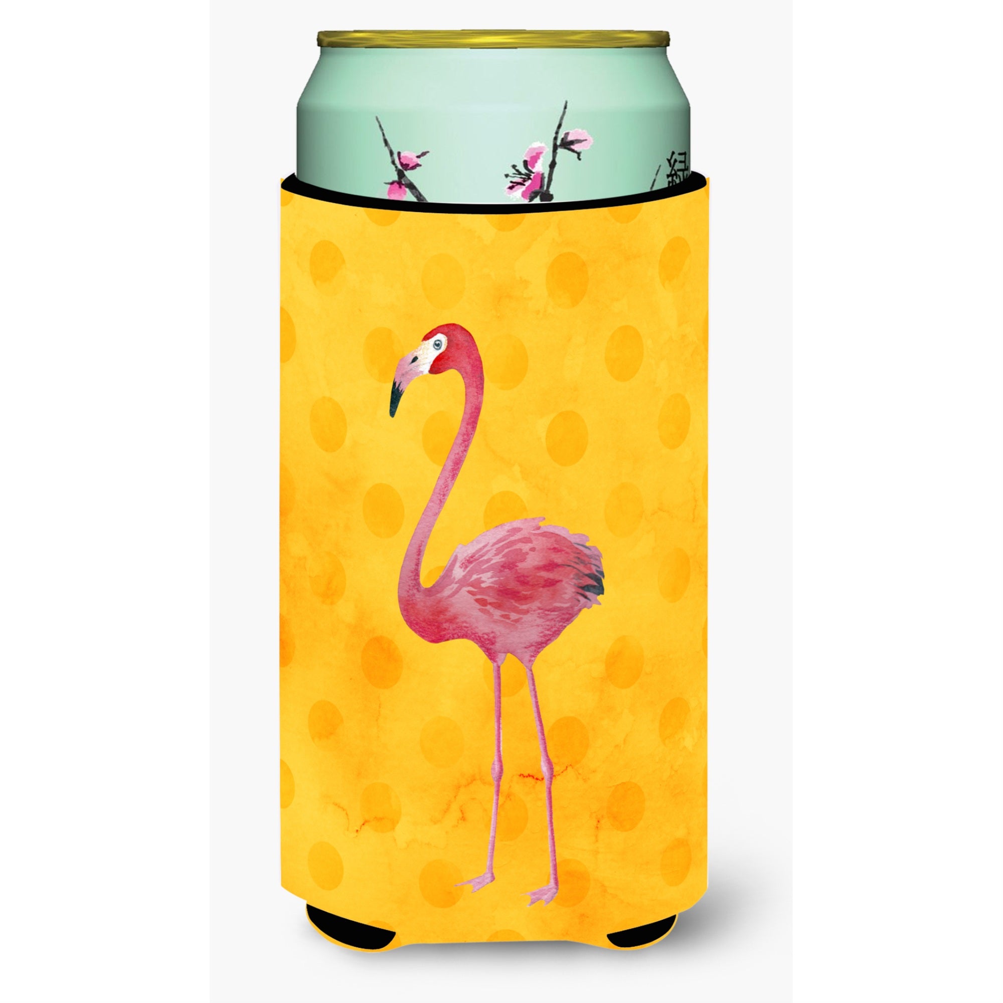 Caroline'S Treasures Flamingo Yellow Polkadot Beverage Insulator Hugger, Tall, Multicolor