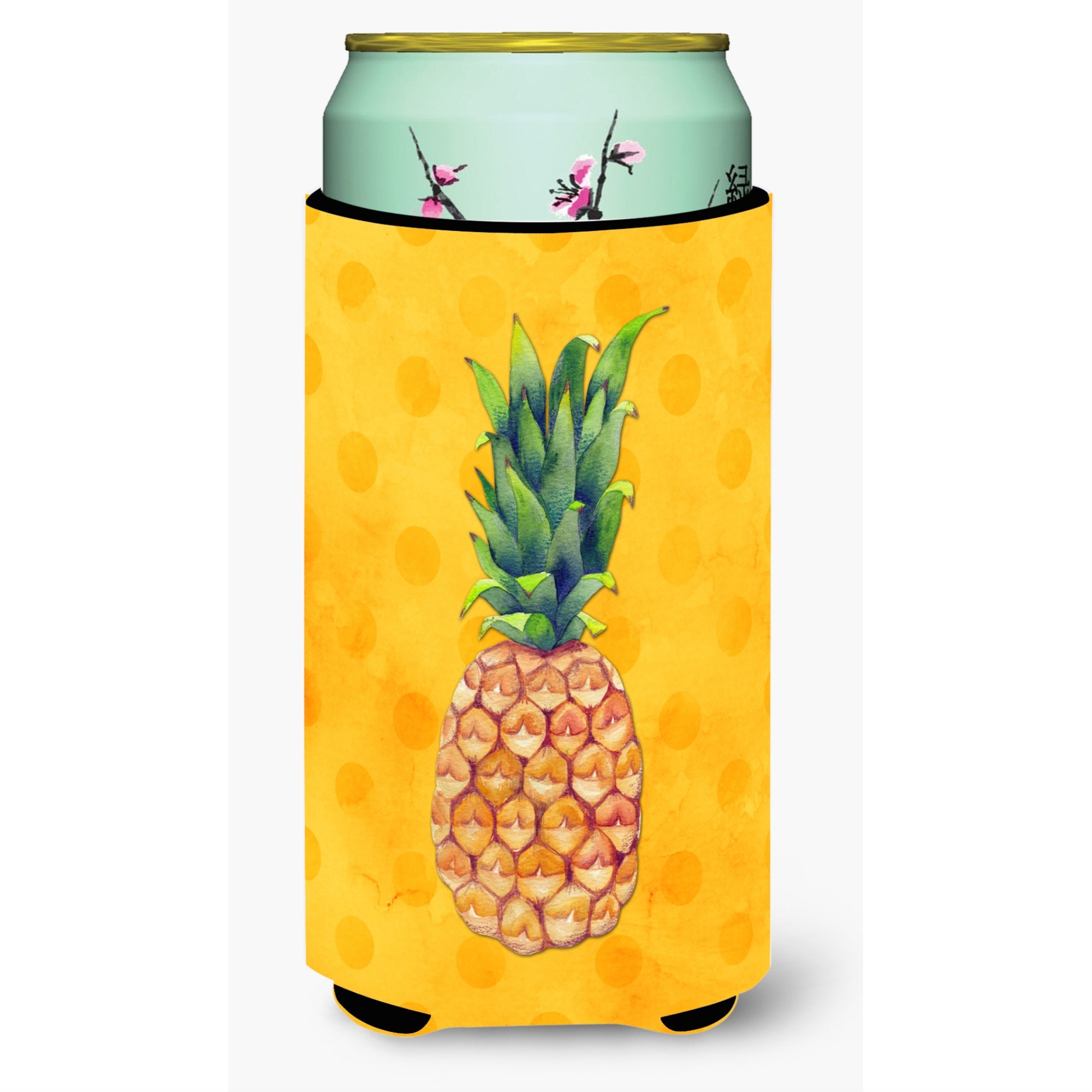 Caroline'S Treasures Pineapple Yellow Polkadot Beverage Insulator Hugger, Tall, Multicolor