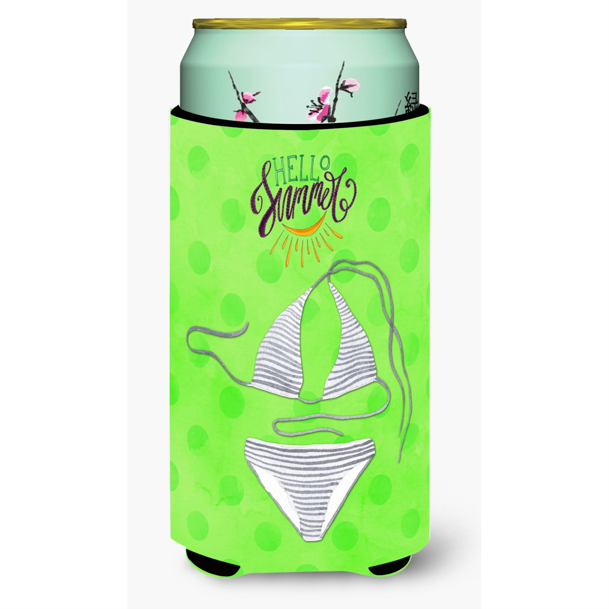 Caroline'S Treasures Bikini Swimsuit Green Polkadot Beverage Insulator Hugger, Tall, Multicolor