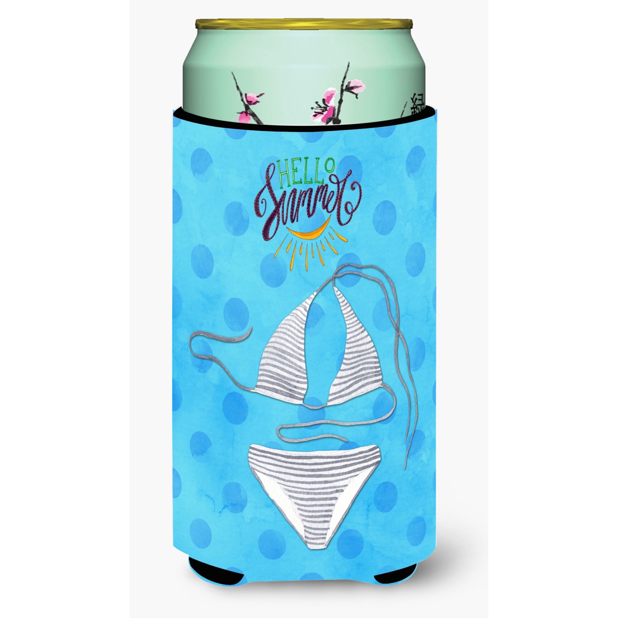 Caroline'S Treasures Bikini Swimsuit Blue Polkadot Beverage Insulator Hugger, Tall, Multicolor