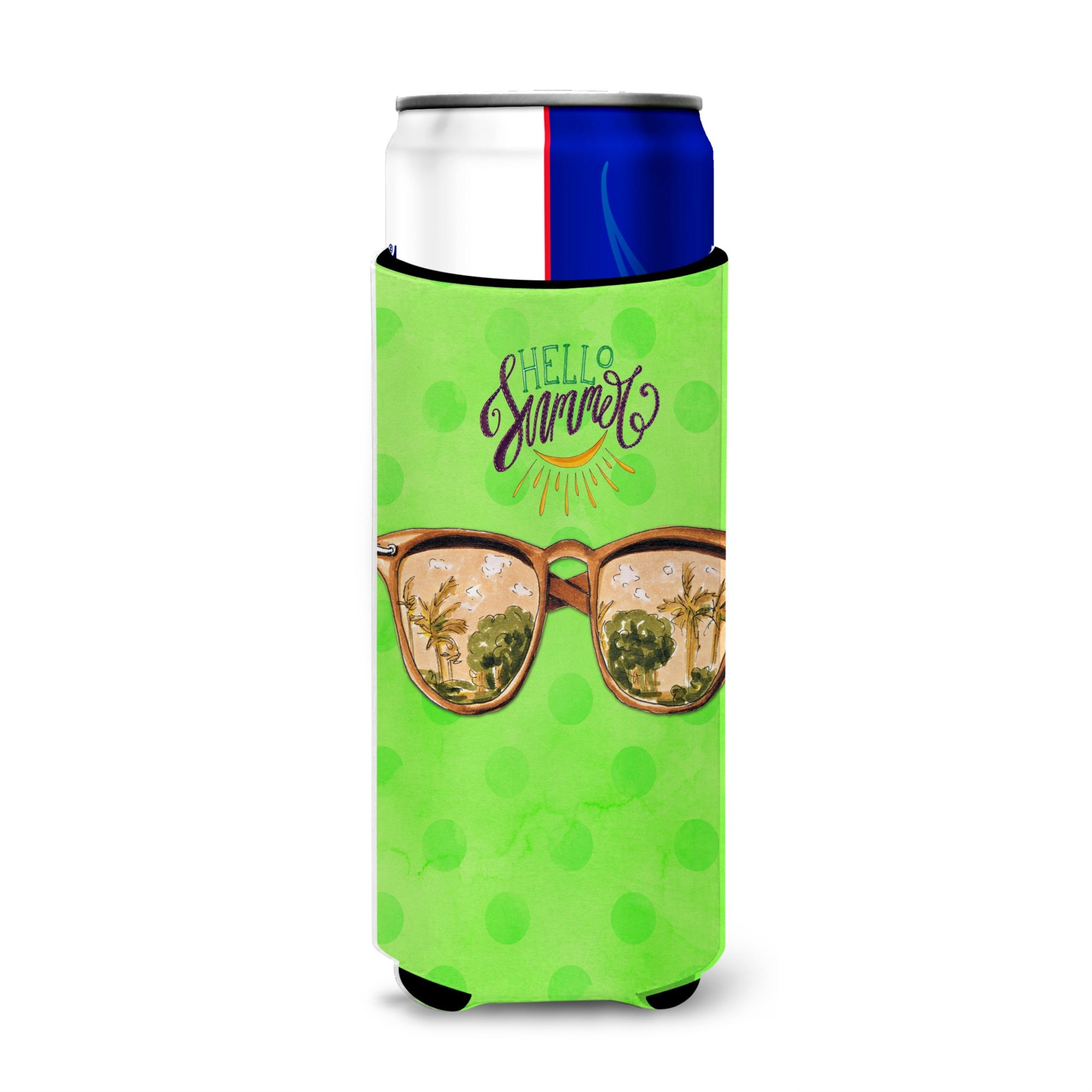 Caroline'S Treasures Beach Sunglasses Green Polkadot Beverage Insulator Hugger, Slim, Multicolor