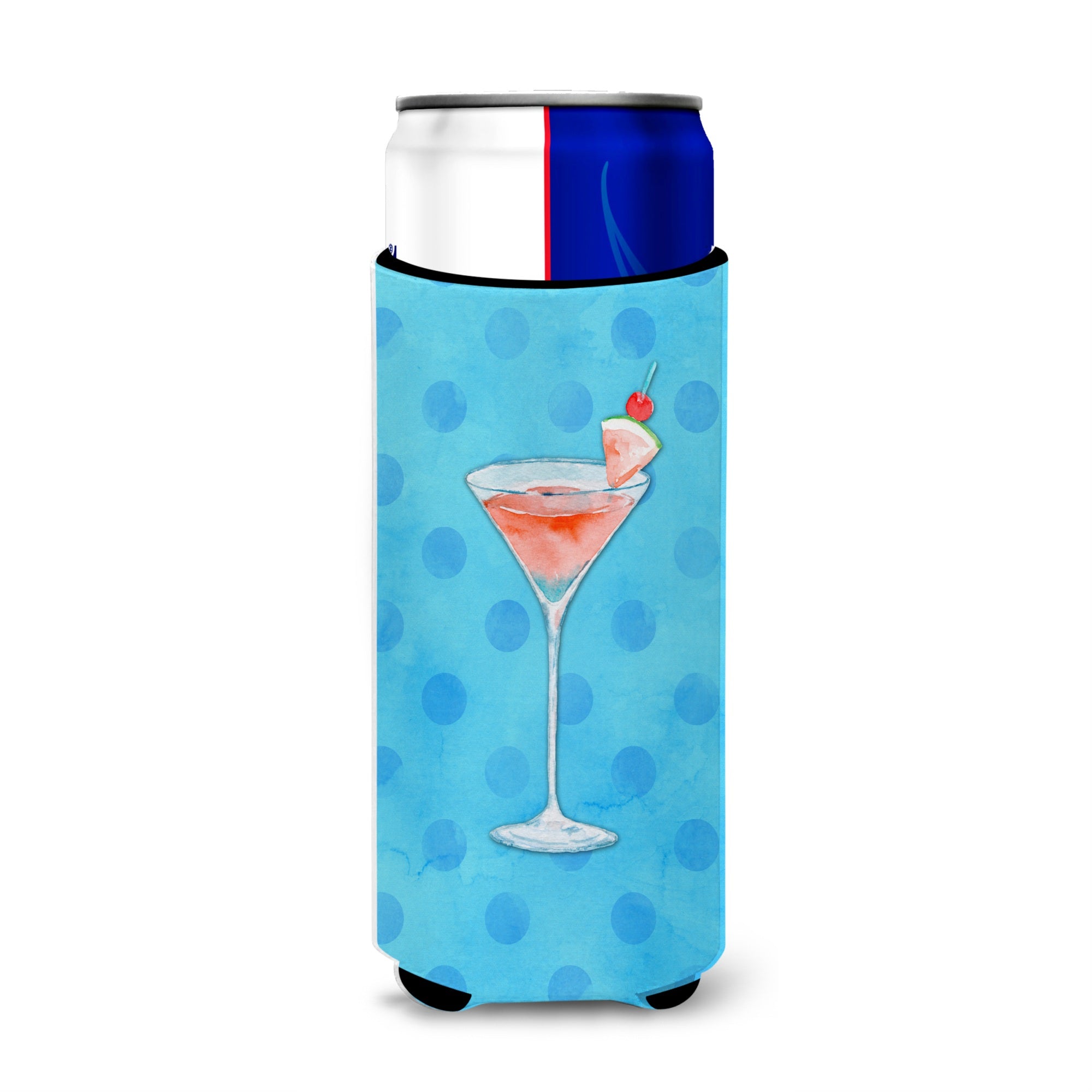 Caroline'S Treasures Summer Martini Blue Polkadot Beverage Insulator Hugger, Slim, Multicolor
