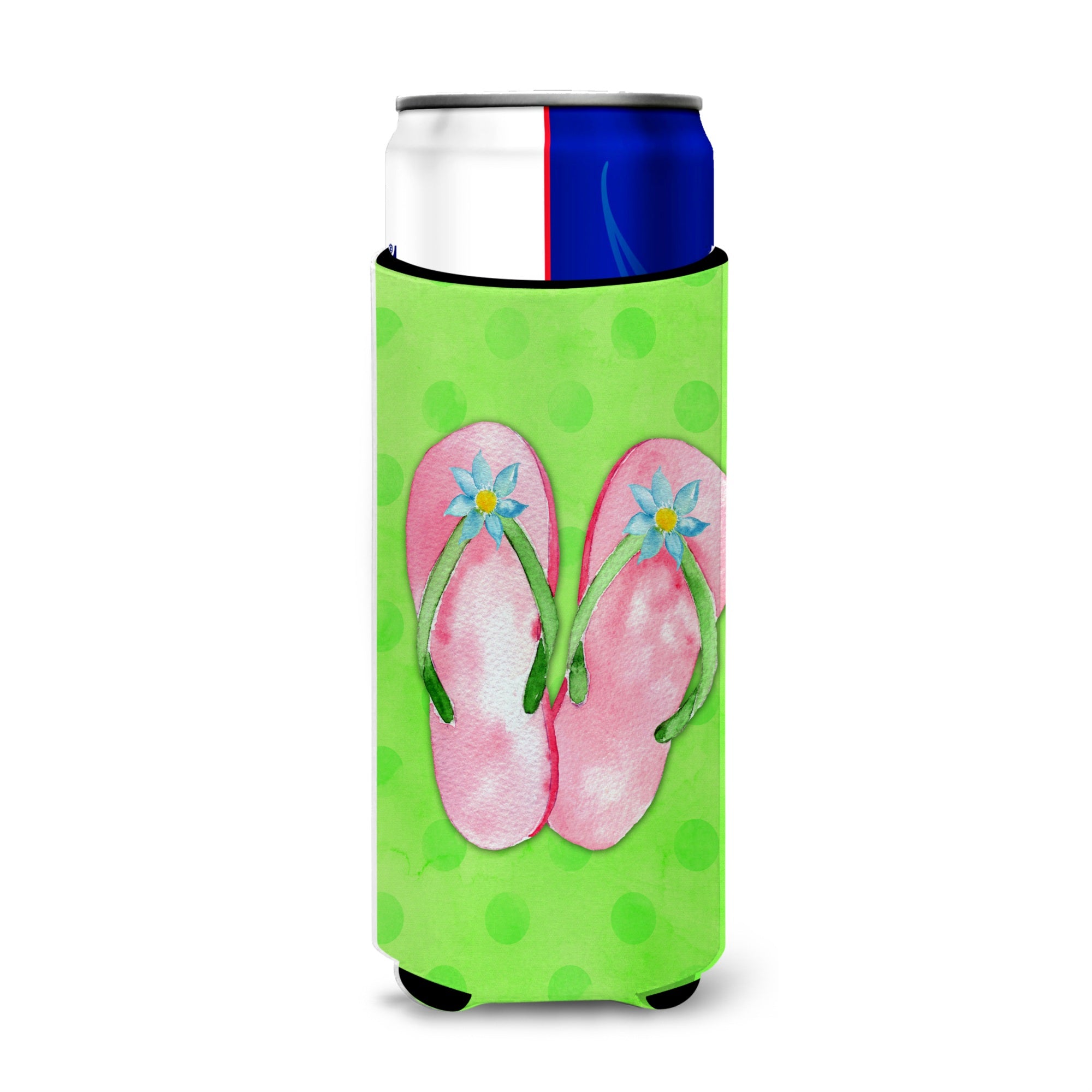 Caroline'S Treasures Pink Flip Flops Green Polkadot Beverage Insulator Hugger, Slim, Multicolor