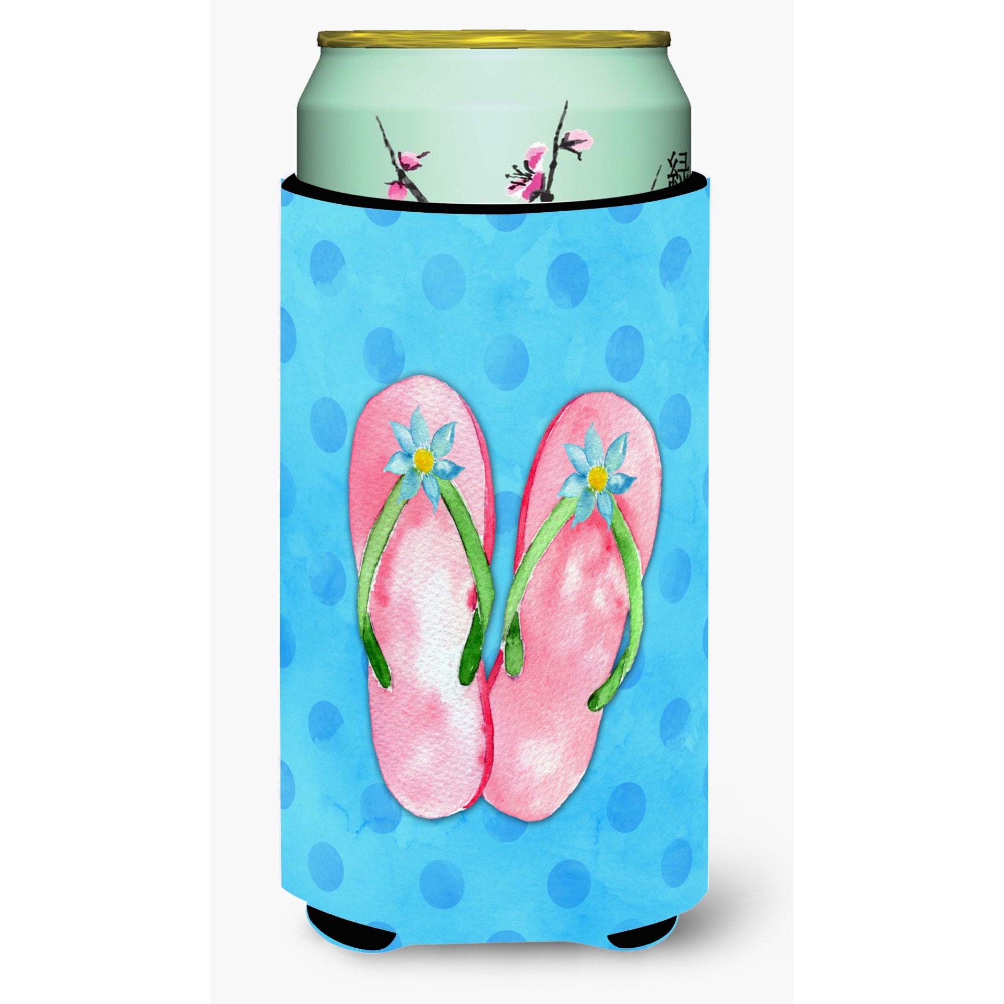 Caroline'S Treasures Pink Flip Flops Blue Polkadot Beverage Insulator Hugger, Tall, Multicolor