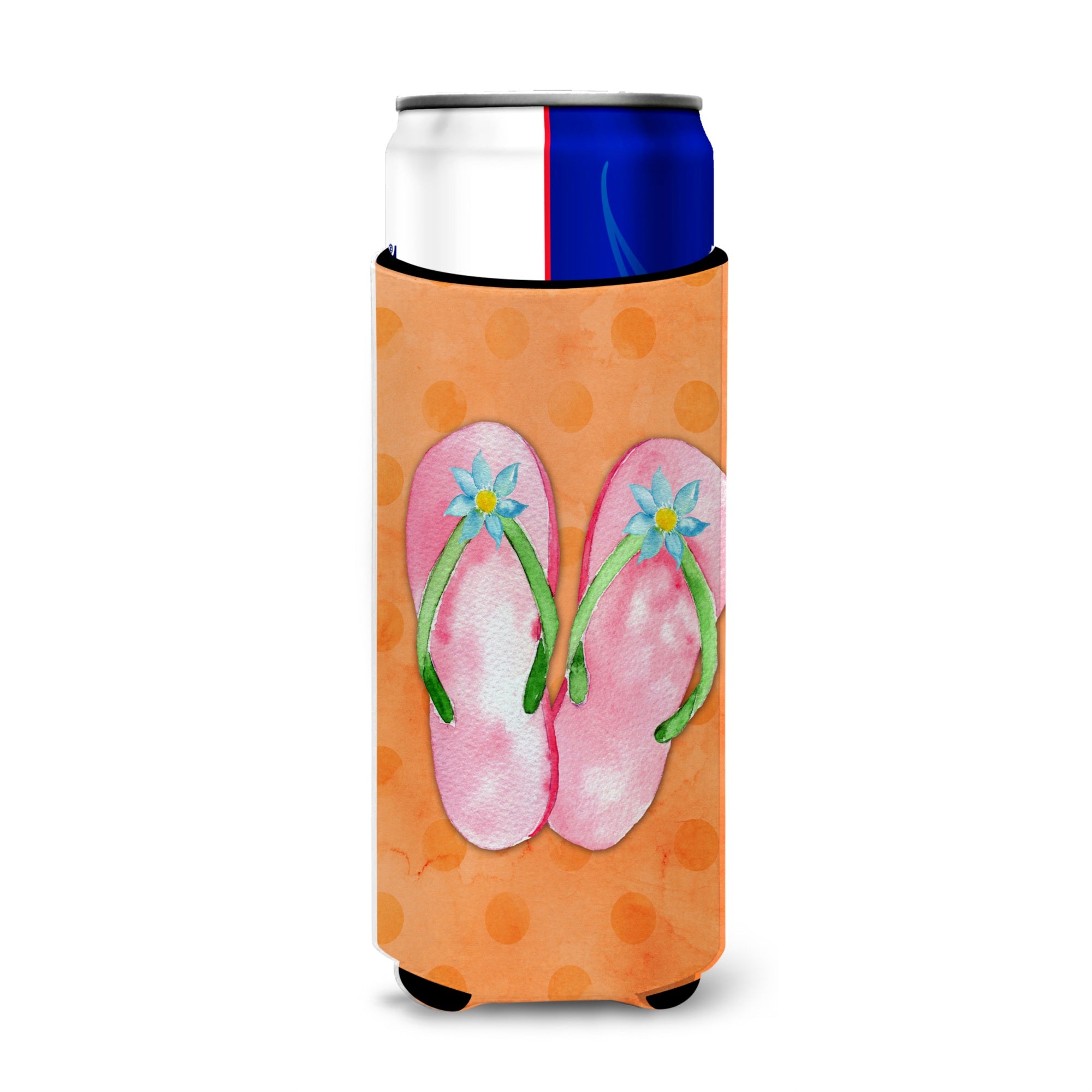 Caroline'S Treasures Pink Flip Flops Orange Polkadot Beverage Insulator Hugger, Slim, Multicolor
