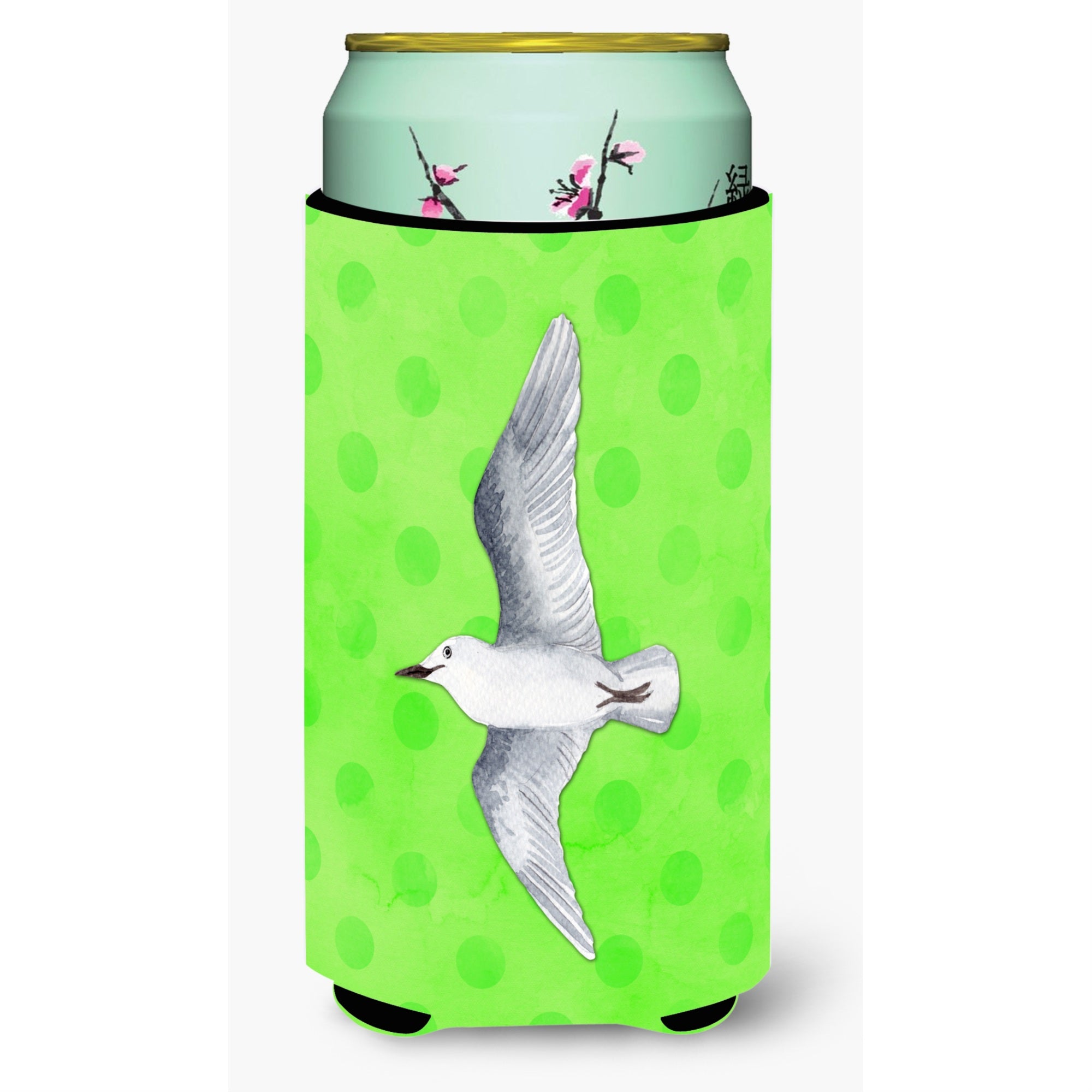 Caroline'S Treasures Sea Gull Green Polkadot Beverage Insulator Hugger, Tall, Multicolor