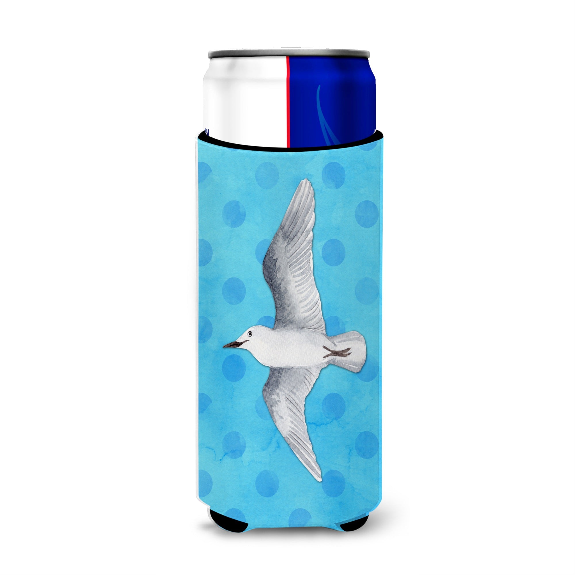 Caroline'S Treasures Sea Gull Blue Polkadot Beverage Insulator Hugger, Slim, Multicolor