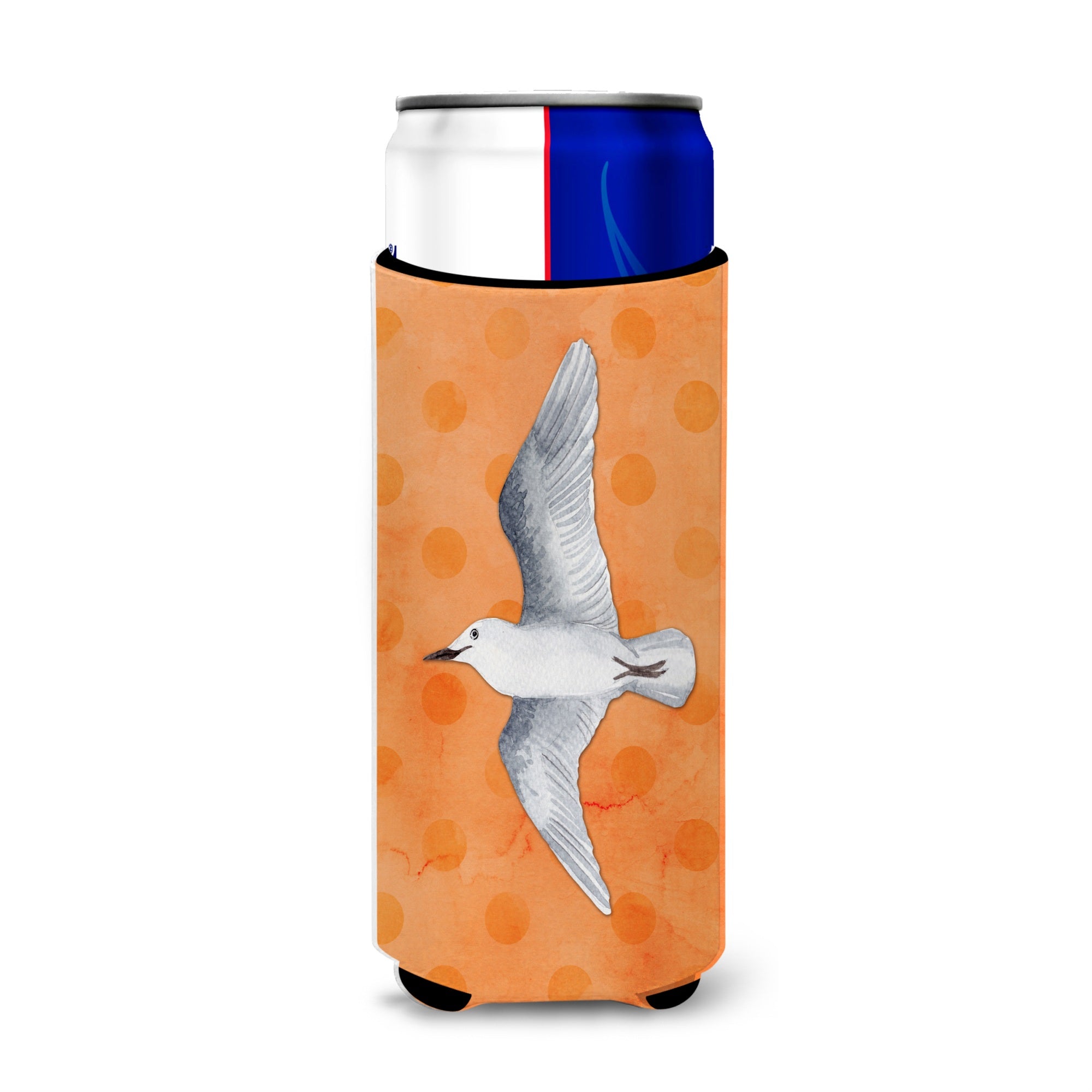 Caroline'S Treasures Sea Gull Orange Polkadot Beverage Insulator Hugger, Slim, Multicolor