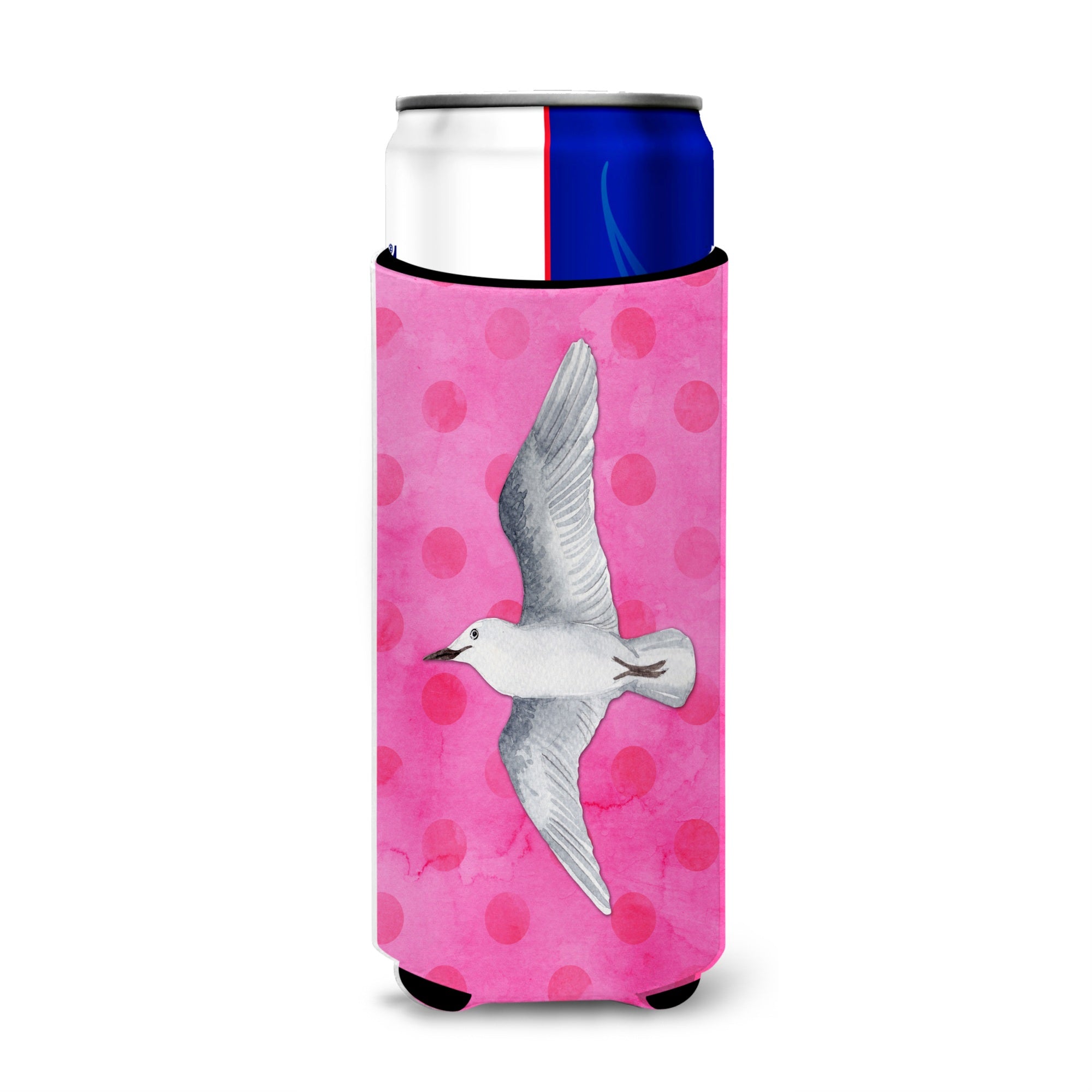 Caroline'S Treasures Sea Gull Pink Polkadot Beverage Insulator Hugger, Slim, Multicolor