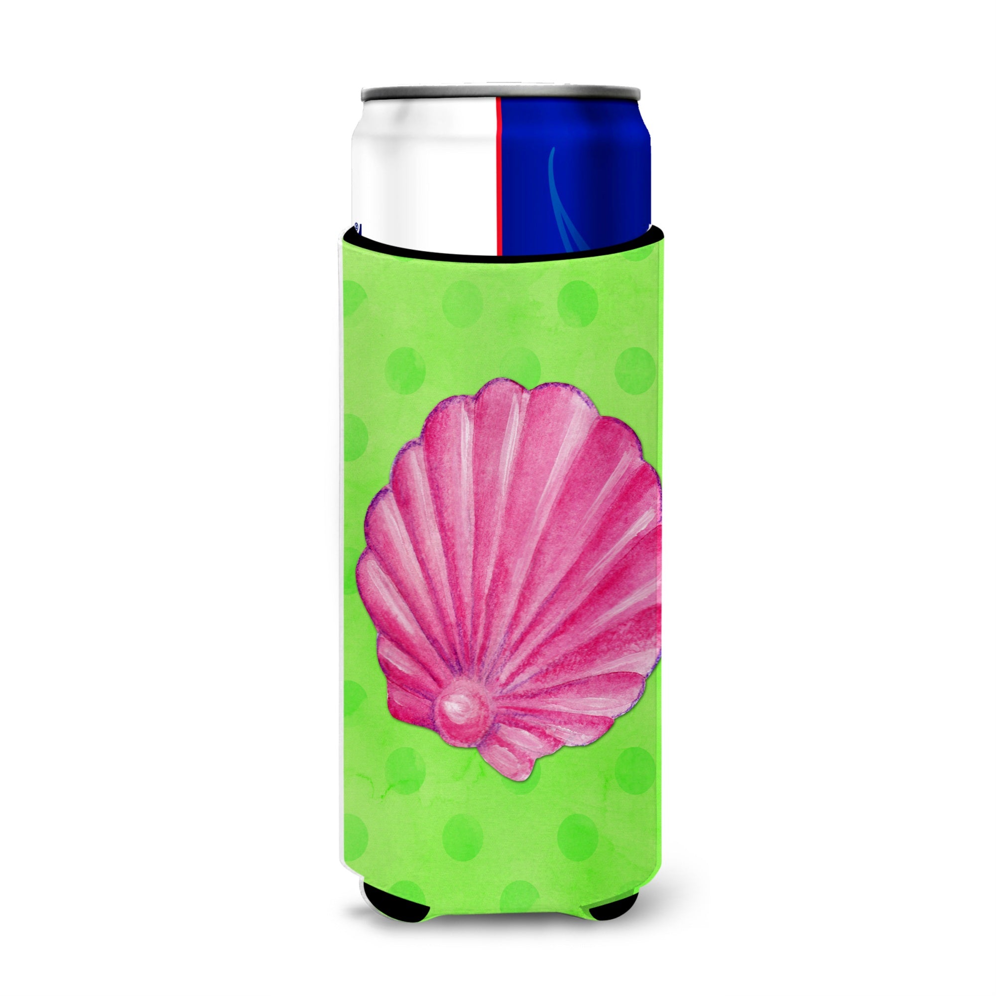 Caroline'S Treasures Pink Sea Shell Green Polkadot Beverage Insulator Hugger, Slim, Multicolor
