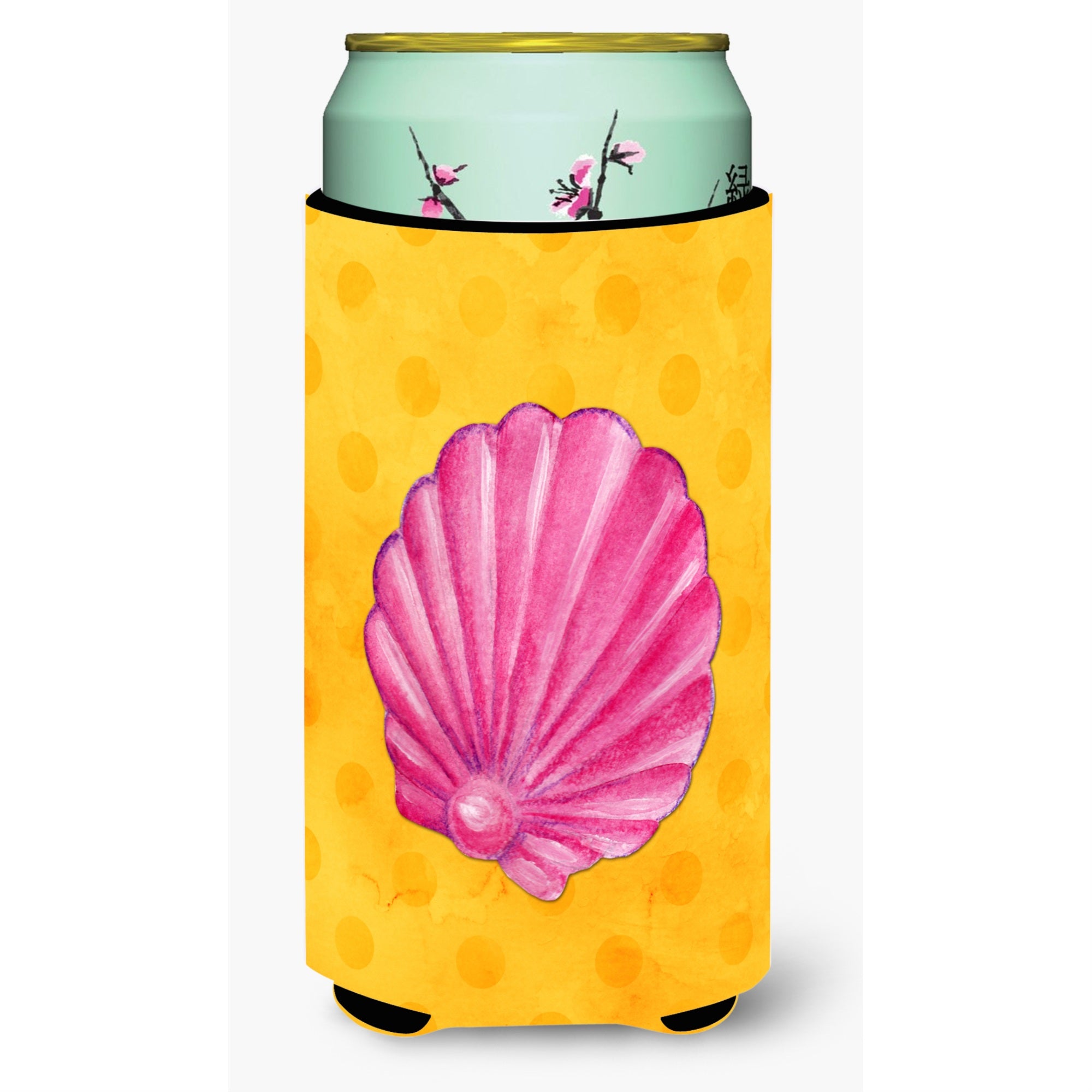 Caroline'S Treasures Pink Sea Shell Yellow Polkadot Beverage Insulator Hugger, Tall, Multicolor