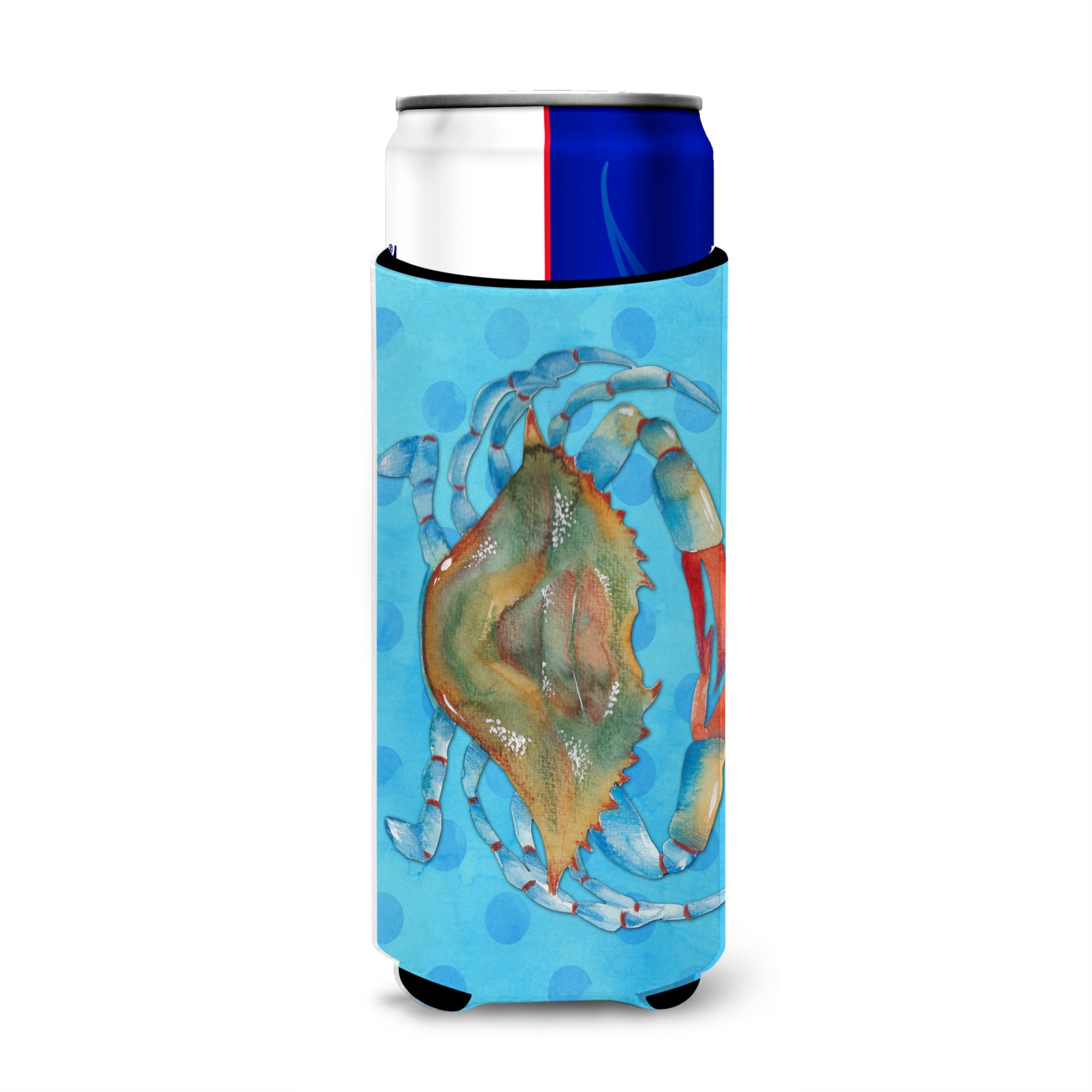 Caroline'S Treasures Crab Blue Polkadot Beverage Insulator Hugger, Slim, Multicolor
