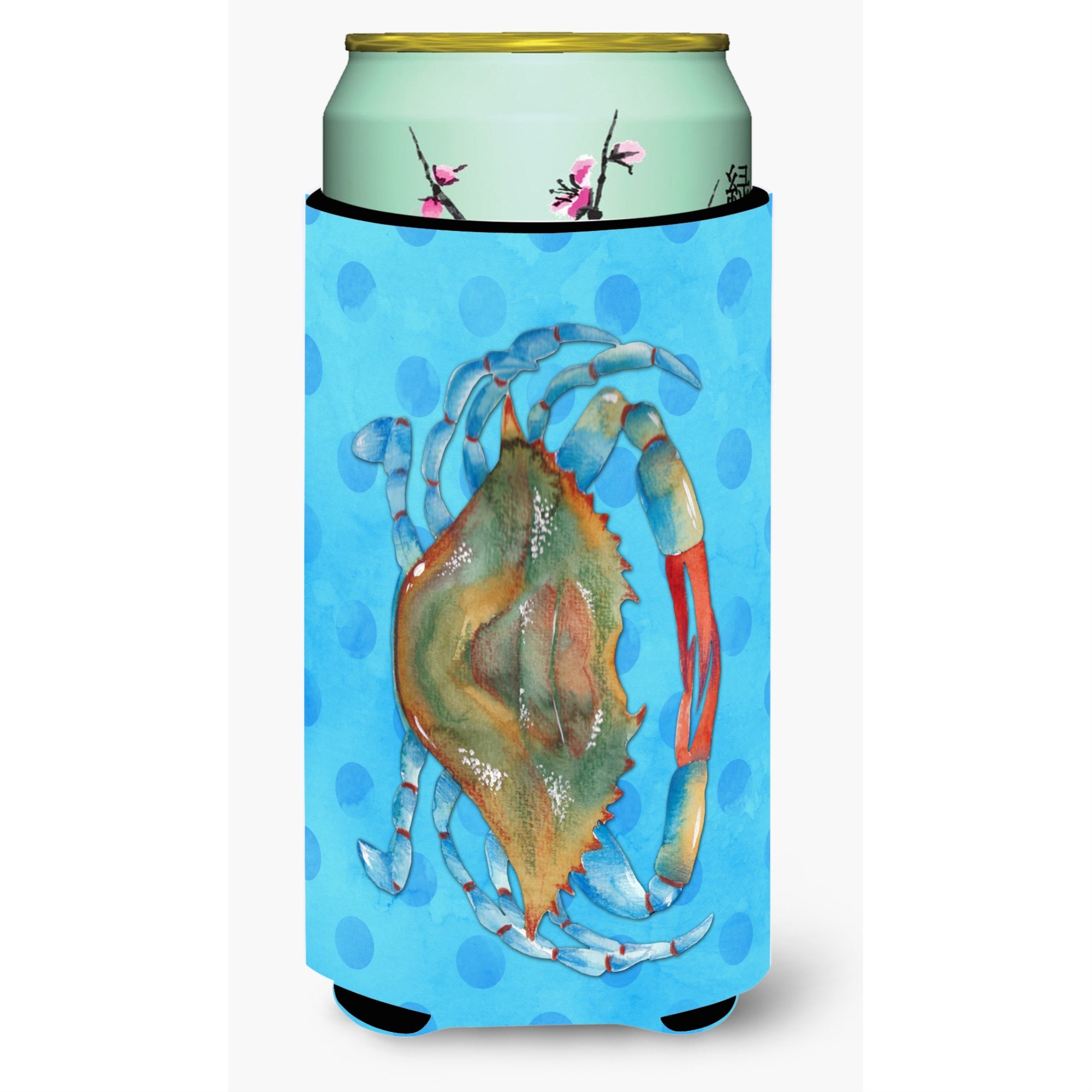 Caroline'S Treasures Crab Blue Polkadot Beverage Insulator Hugger, Tall, Multicolor