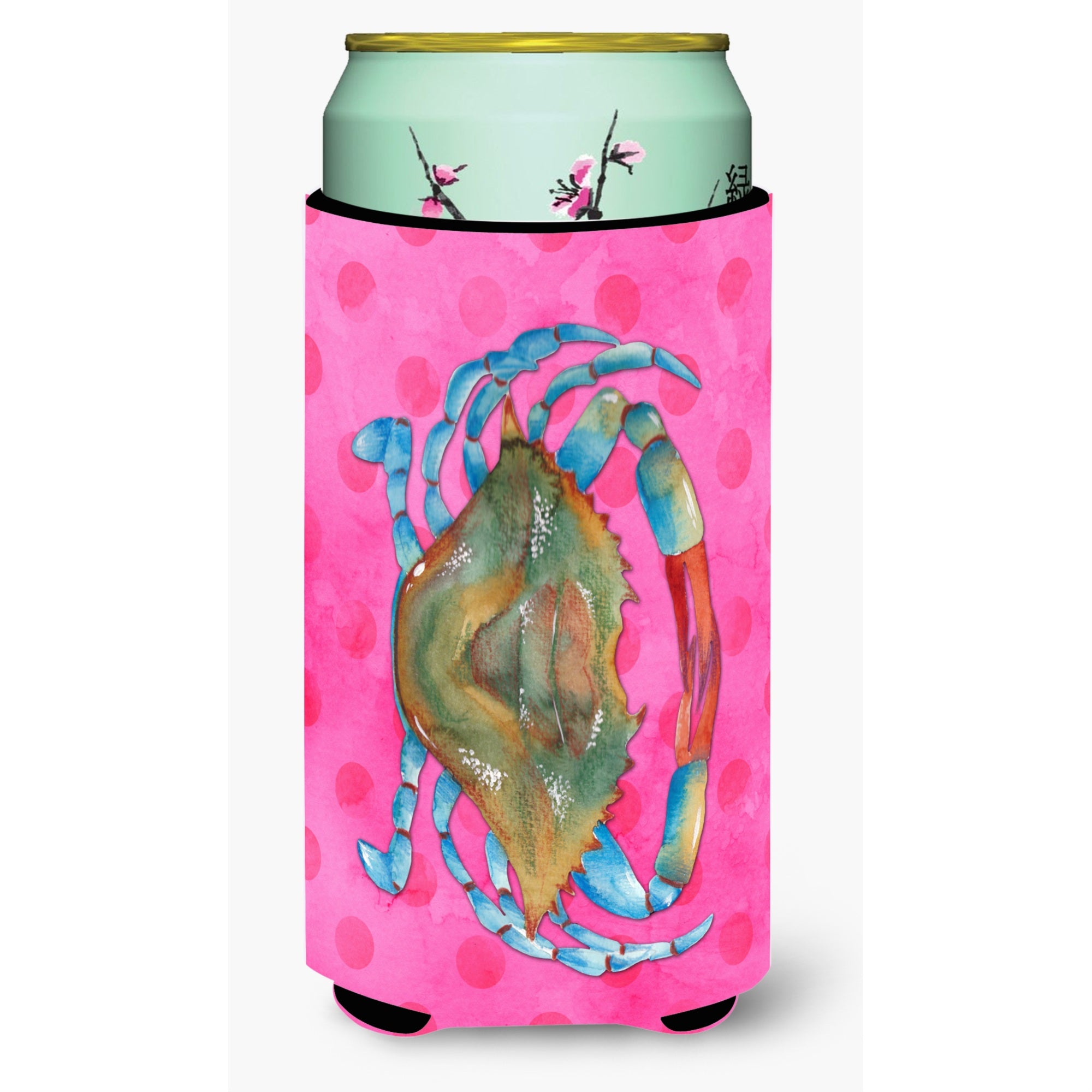 Caroline'S Treasures Blue Crab Pink Polkadot Beverage Insulator Hugger, Tall, Multicolor