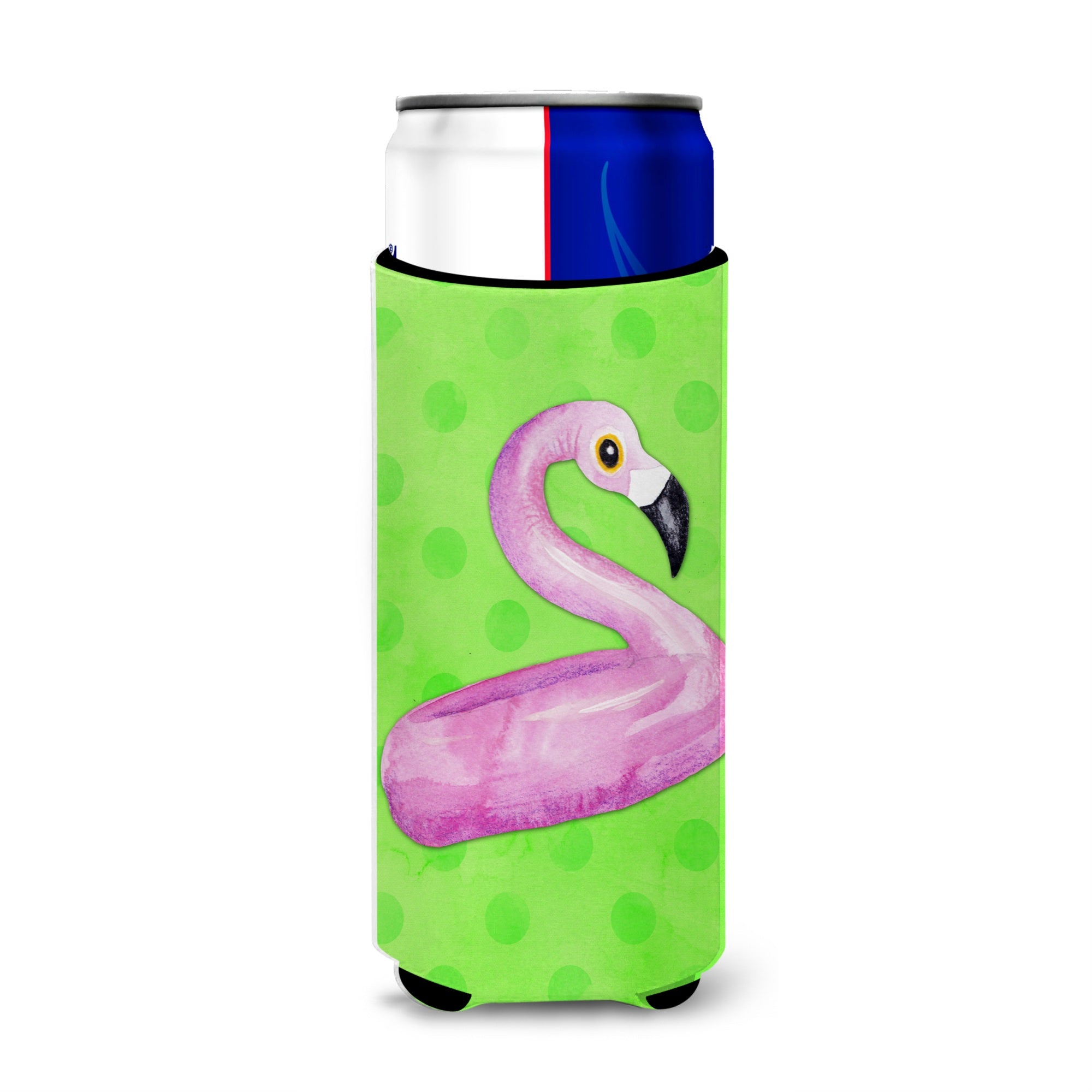 Caroline'S Treasures Flamingo Floaty Green Polkadot Beverage Insulator Hugger, Slim, Multicolor