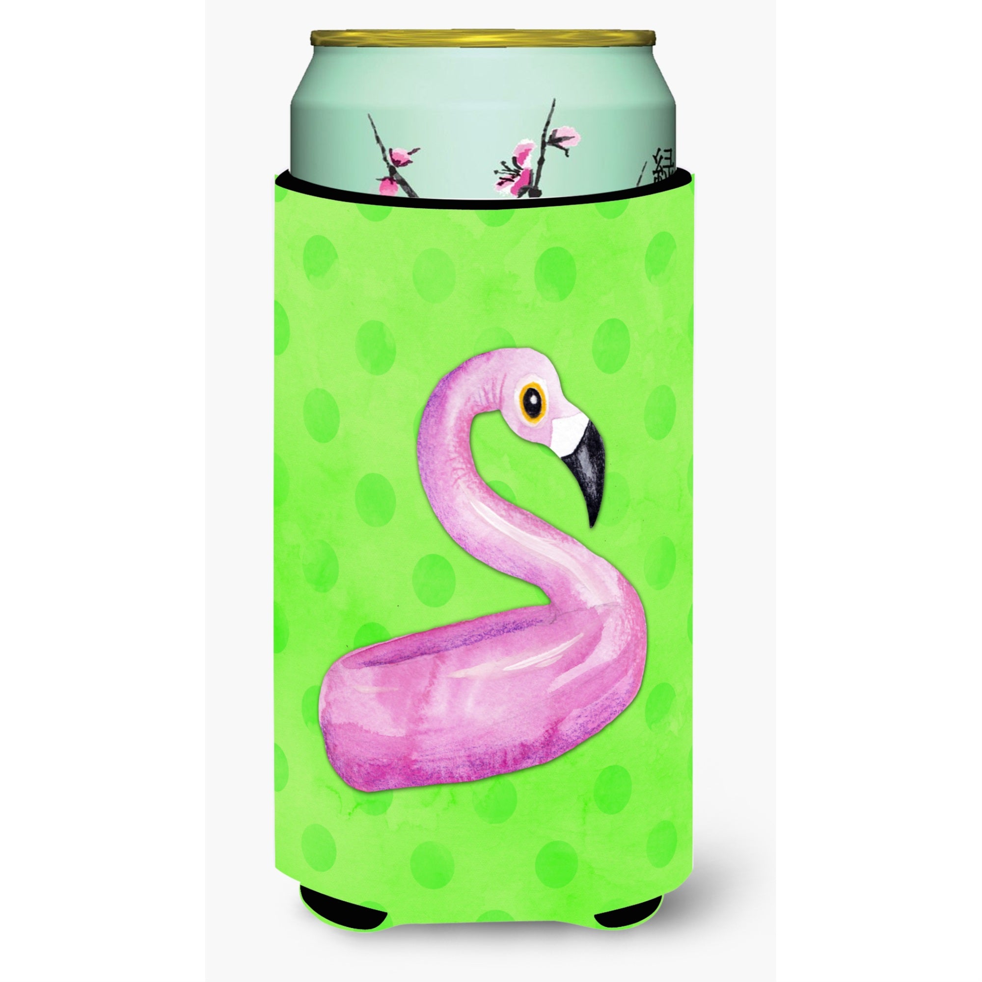 Caroline'S Treasures Flamingo Floaty Green Polkadot Beverage Insulator Hugger, Tall, Multicolor