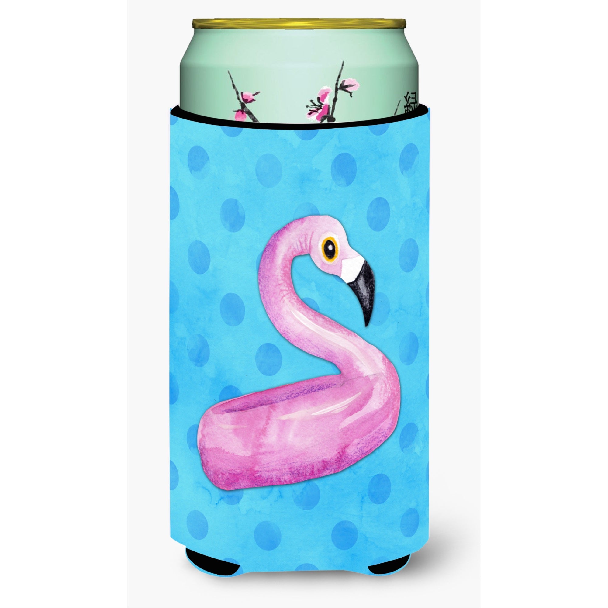 Caroline'S Treasures Flamingo Floaty Blue Polkadot Beverage Insulator Hugger, Tall, Multicolor