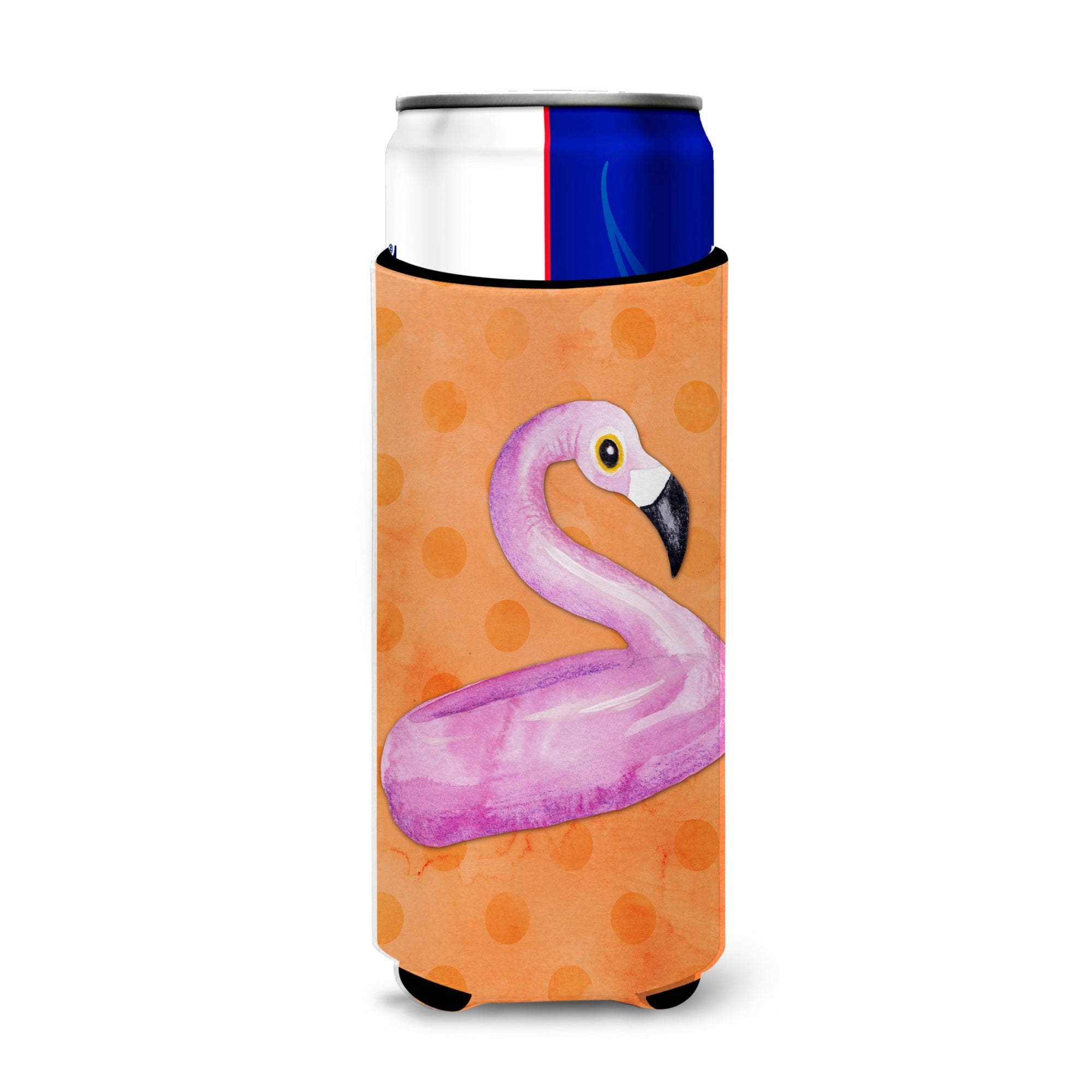 Caroline'S Treasures Flamingo Floaty Orange Polkadot Beverage Insulator Hugger, Slim, Multicolor