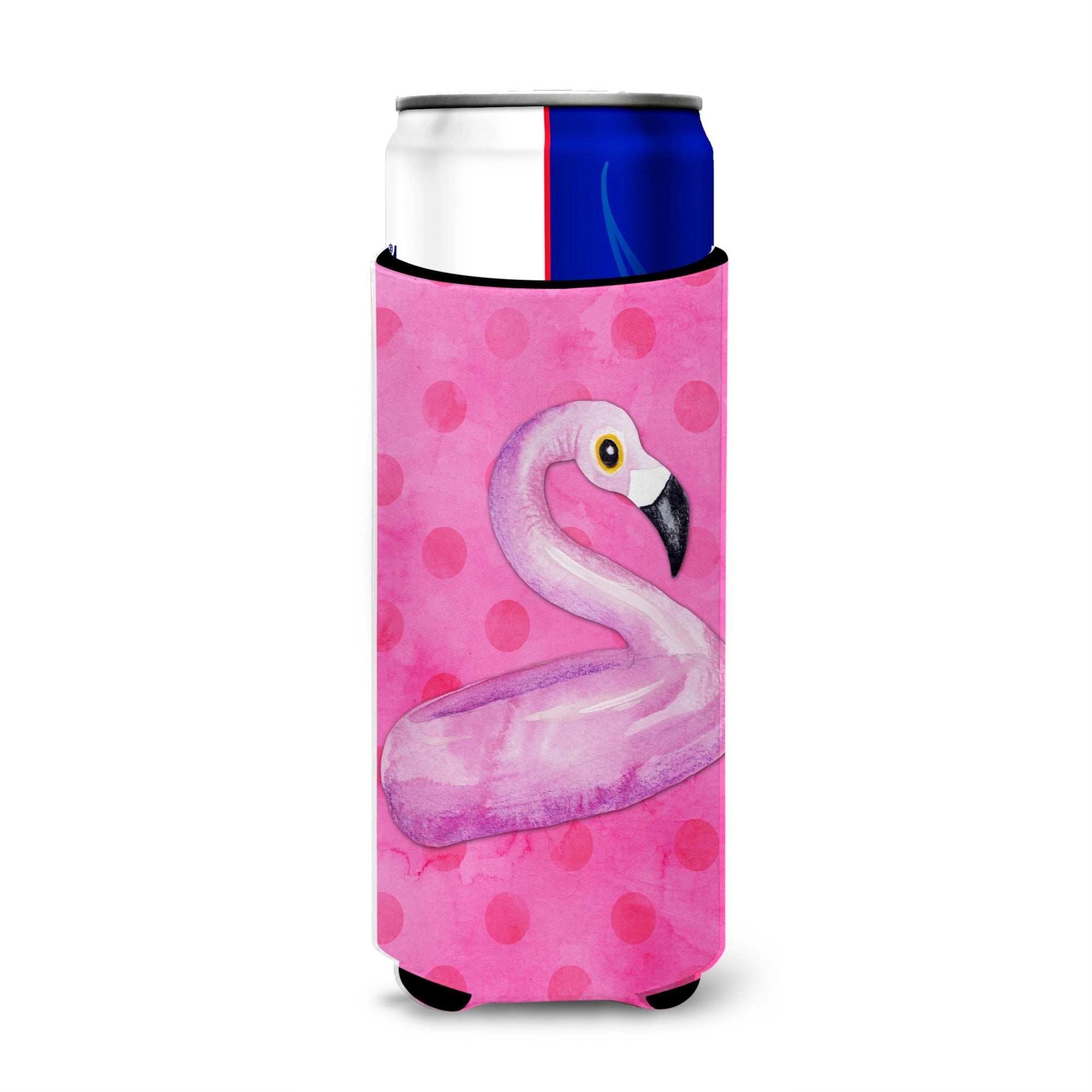 Caroline'S Treasures Flamingo Floaty Pink Polkadot Beverage Insulator Hugger, Slim, Multicolor