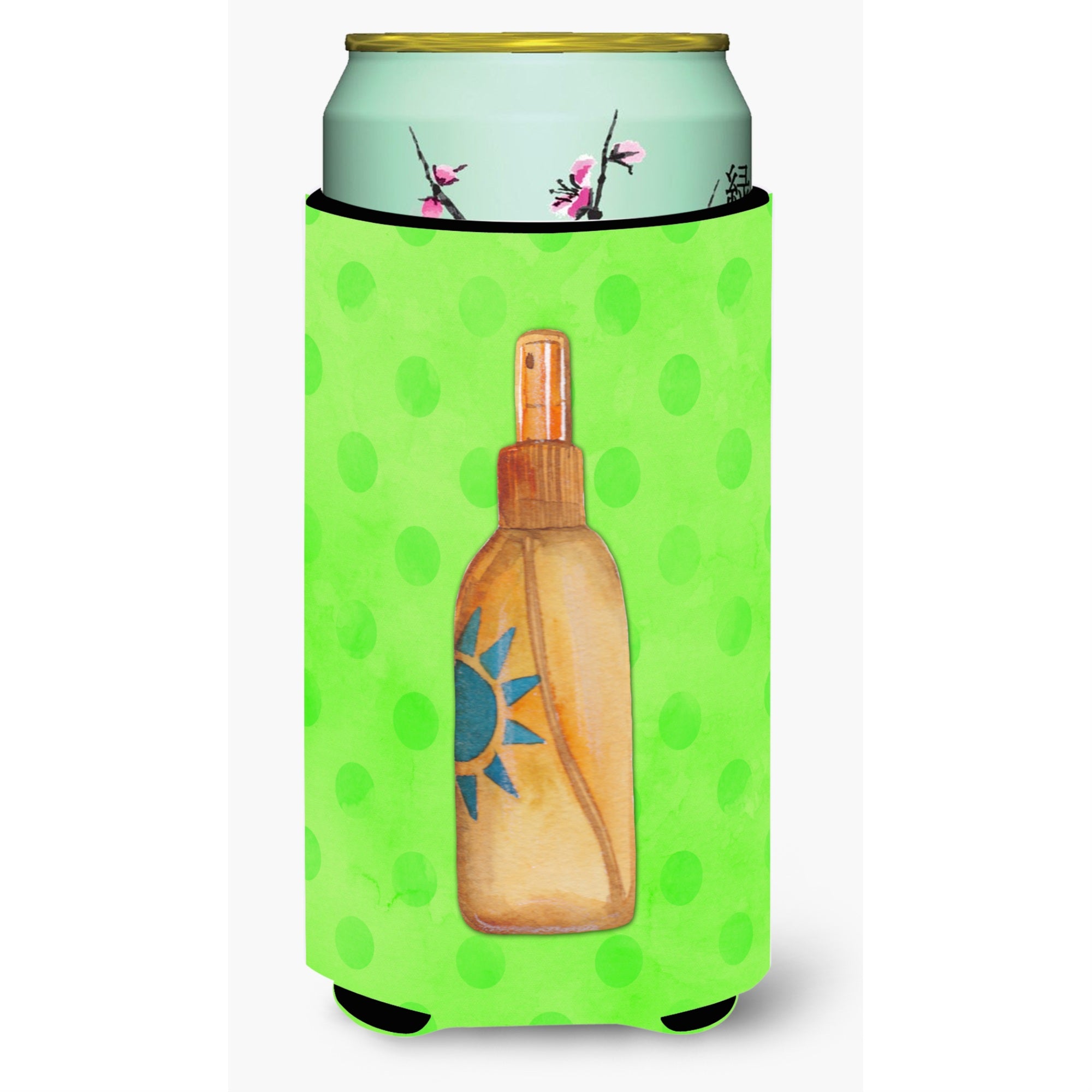 Caroline'S Treasures Message In A Bottle Green Polkadot Beverage Insulator Hugger, Tall, Multicolor