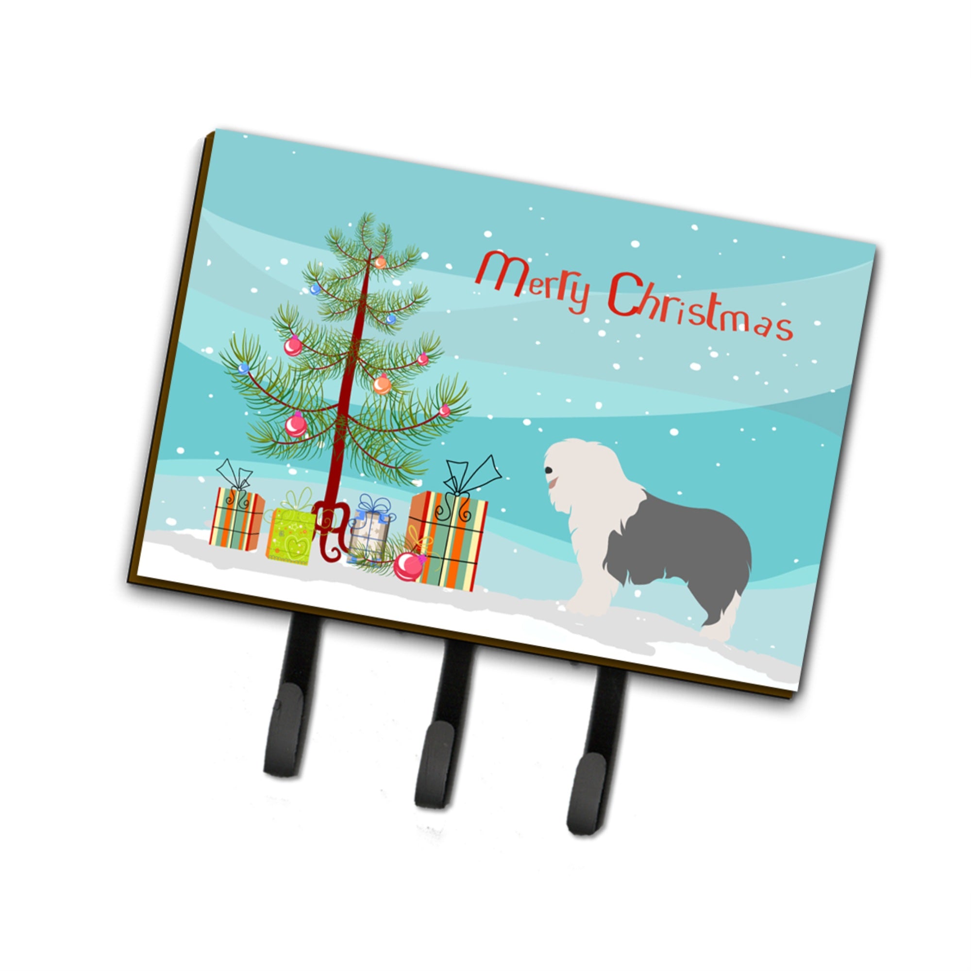 Caroline'S Treasures Old English Sheepdog Wall Hook, Triple, Christmas Tree