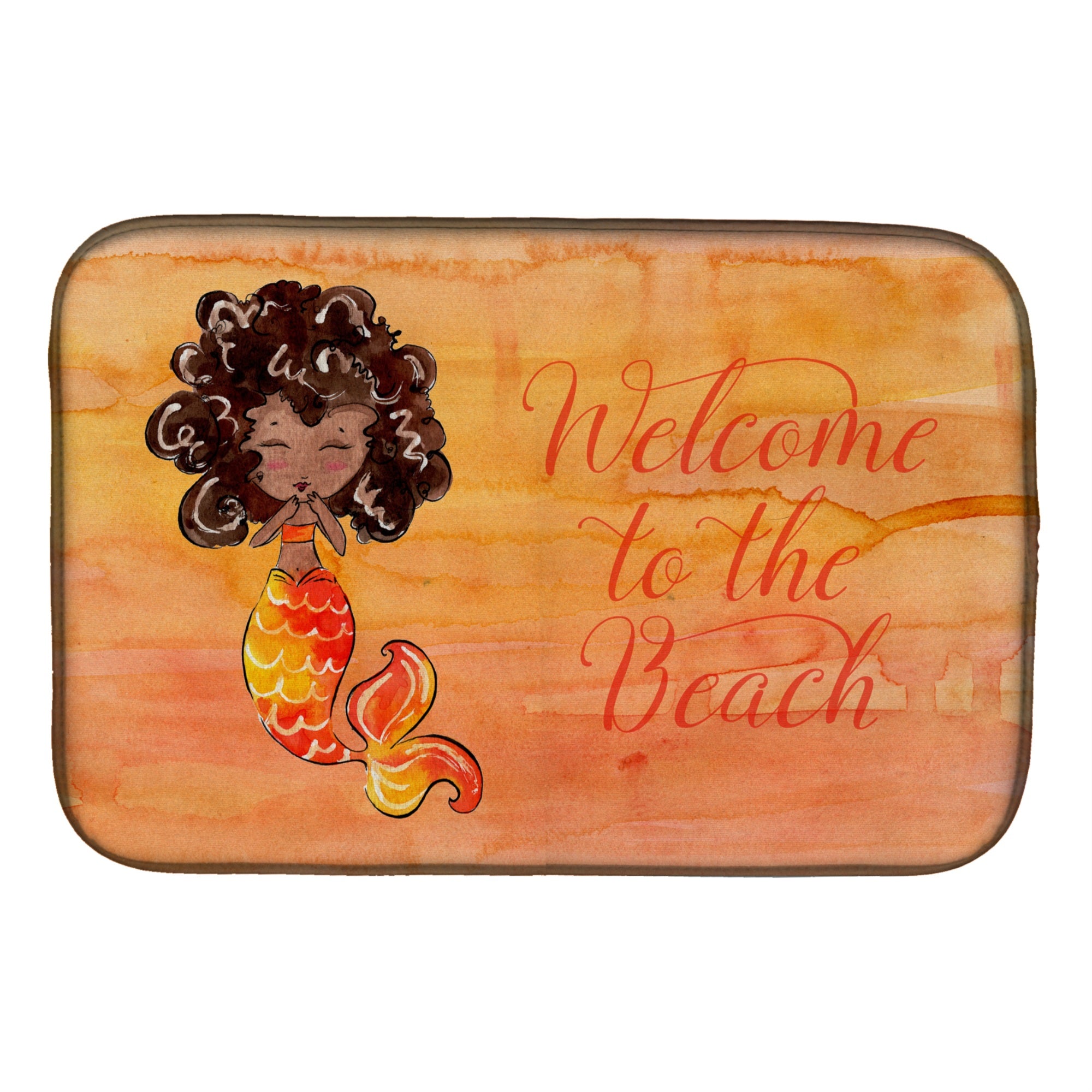 Caroline'S Treasures Mermaid Welcome Orange Dish Drying Mat, 14 X 21, Multicolor