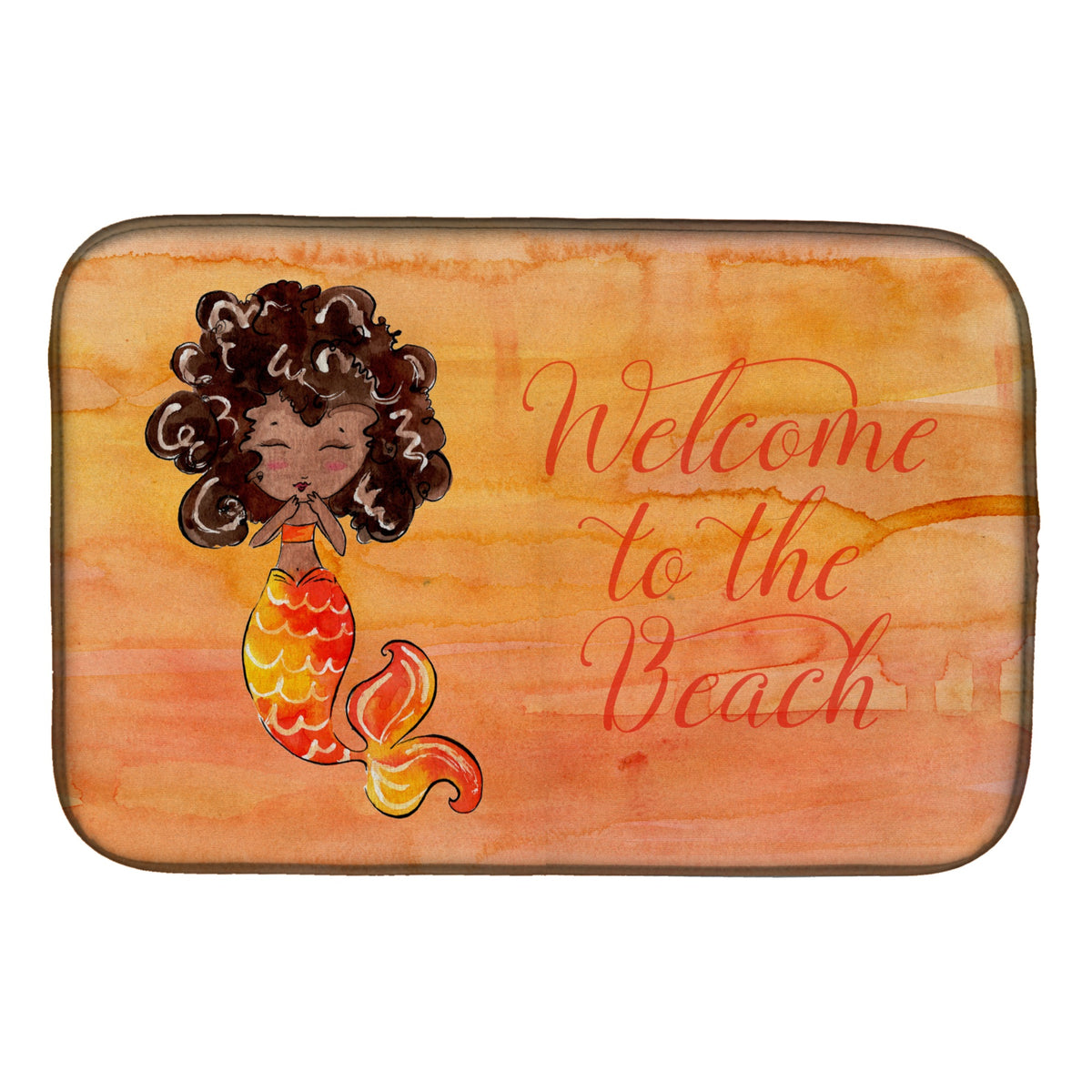 Caroline'S Treasures Mermaid Welcome Orange Dish Drying Mat, 14 X 21, Multicolor