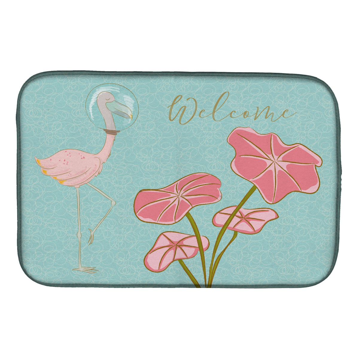 Caroline'S Treasures Flamingo Welcome Dish Drying Mat, 14 X 21, Multicolor