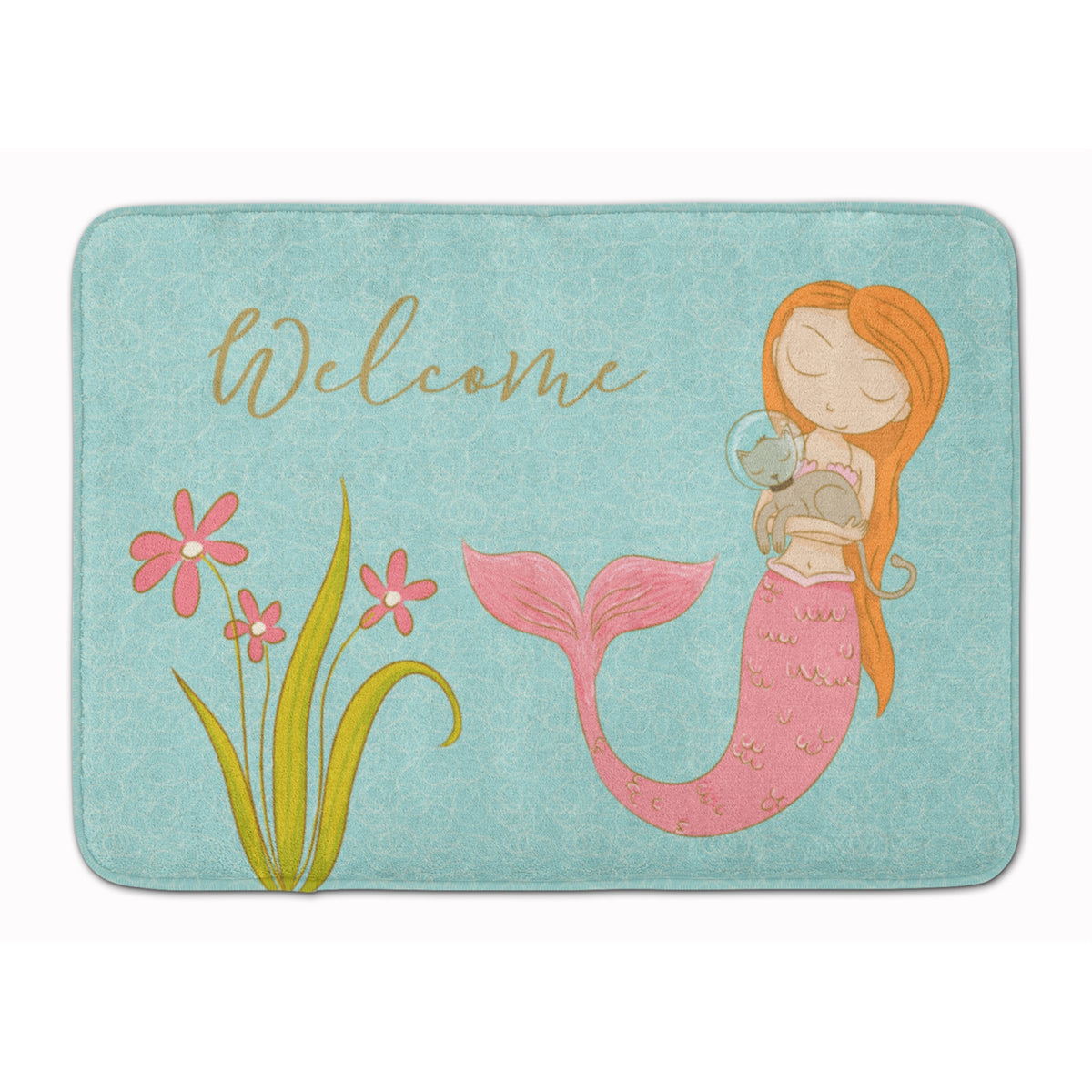Caroline'S Treasures Mermaid With Cat Welcome Floor Mat, 19 X 27, Multicolor