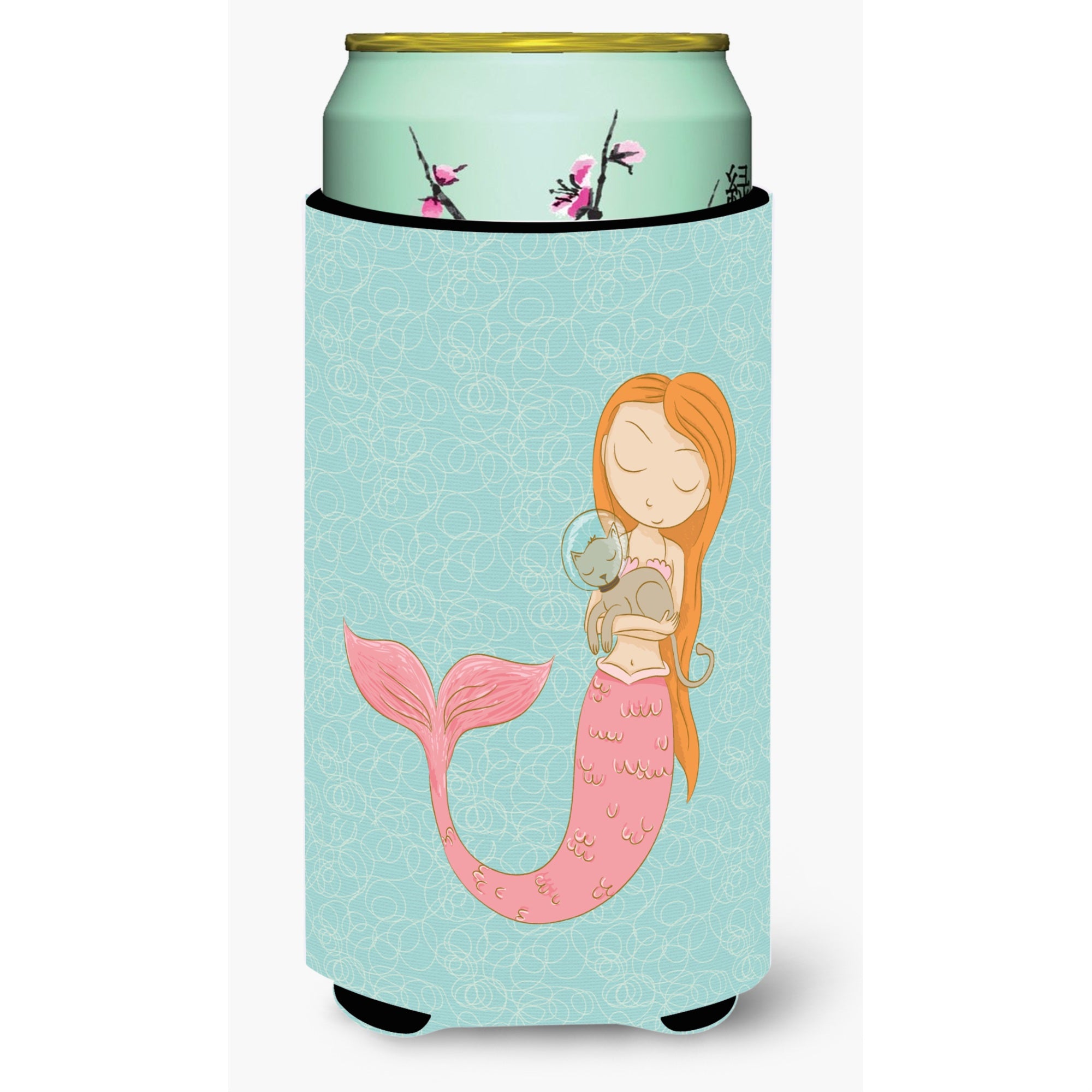 Caroline'S Treasures Mermaid With Cat Decorative Can Hugger, Tall Boy, Multicolor