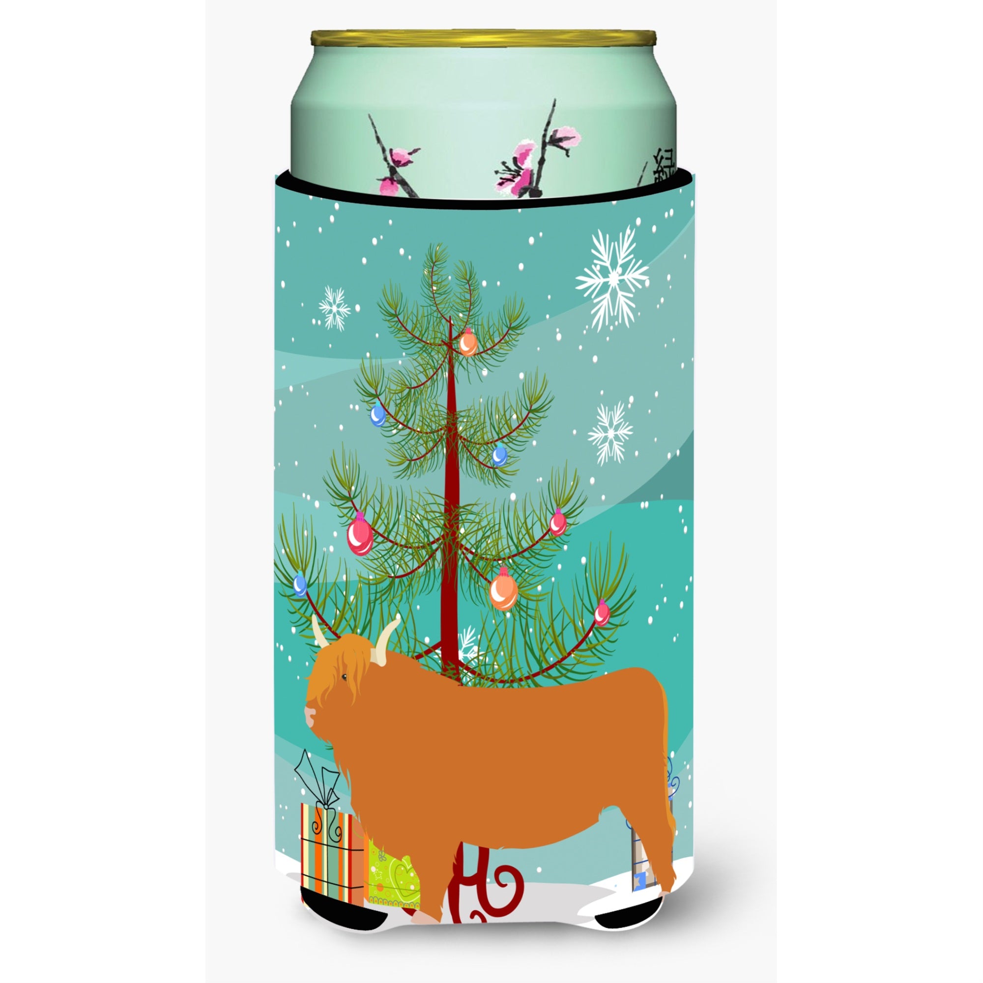 Caroline'S Treasures Highland Cow Christmas Decorative Can Hugger, Tall, Multicolor