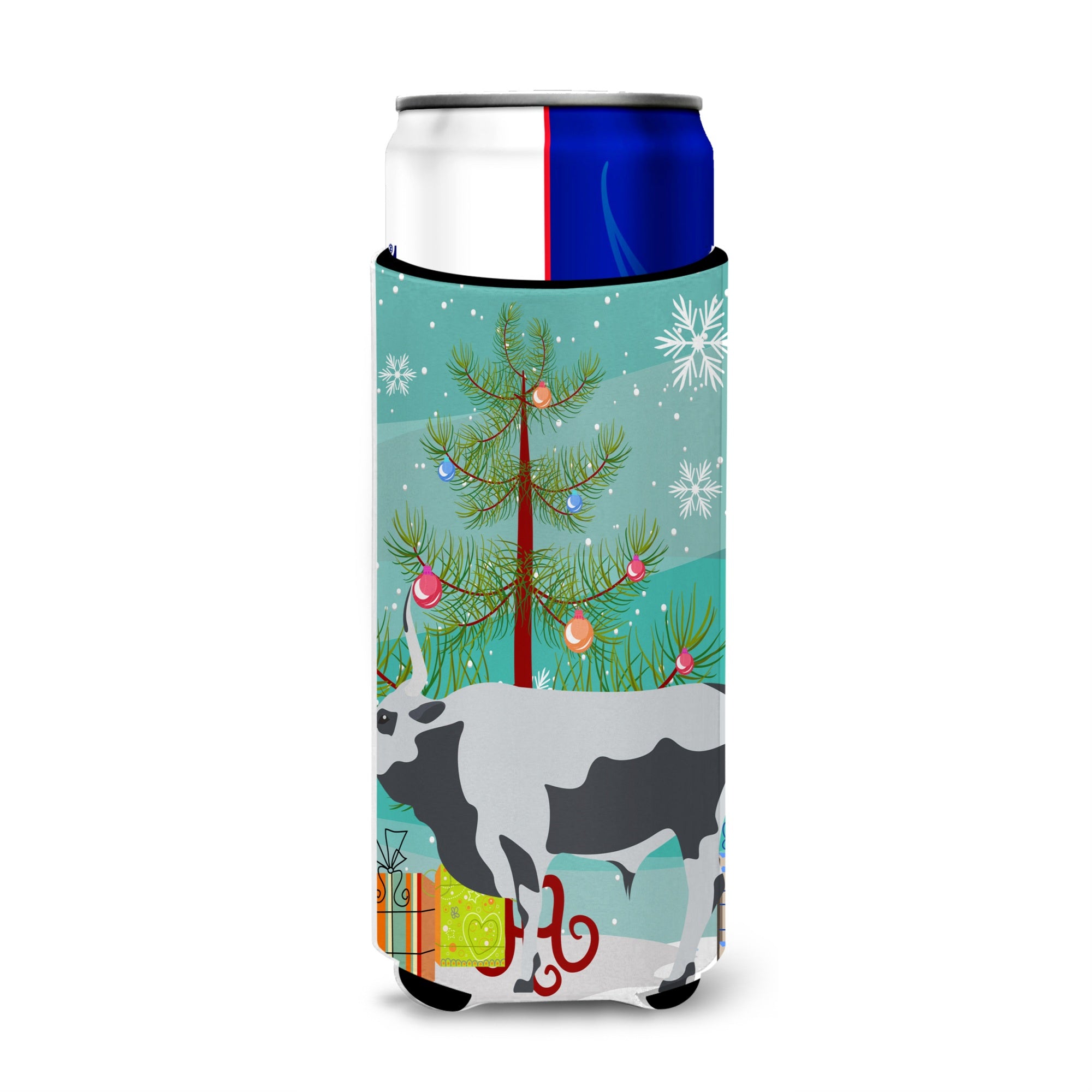 Caroline'S Treasures Hungarian Grey Steppe Cow Christmas Decorative Can Hugger, Slim, Multicolor
