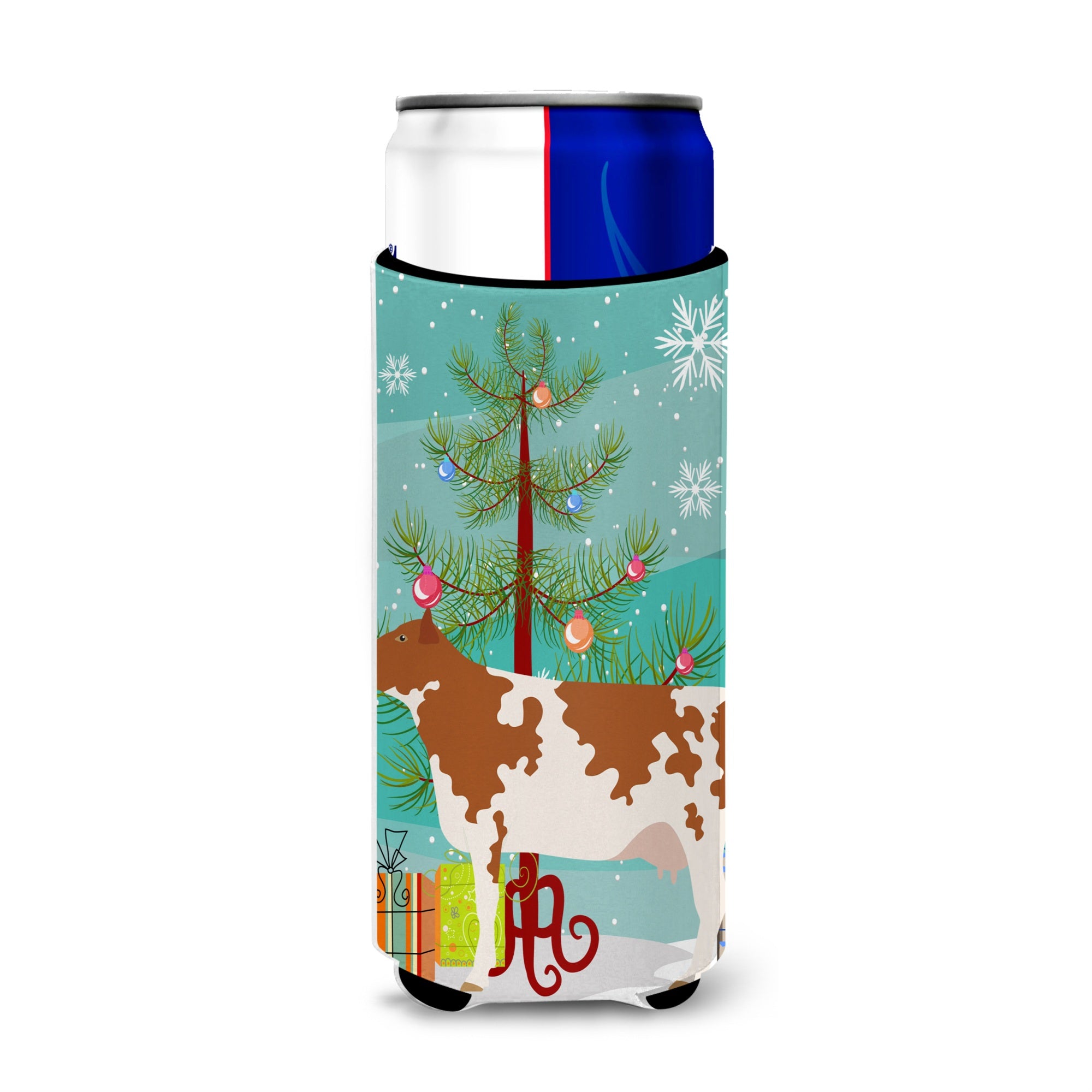 Caroline'S Treasures Ayrshire Cow Christmas Decorative Can Hugger, Slim, Multicolor