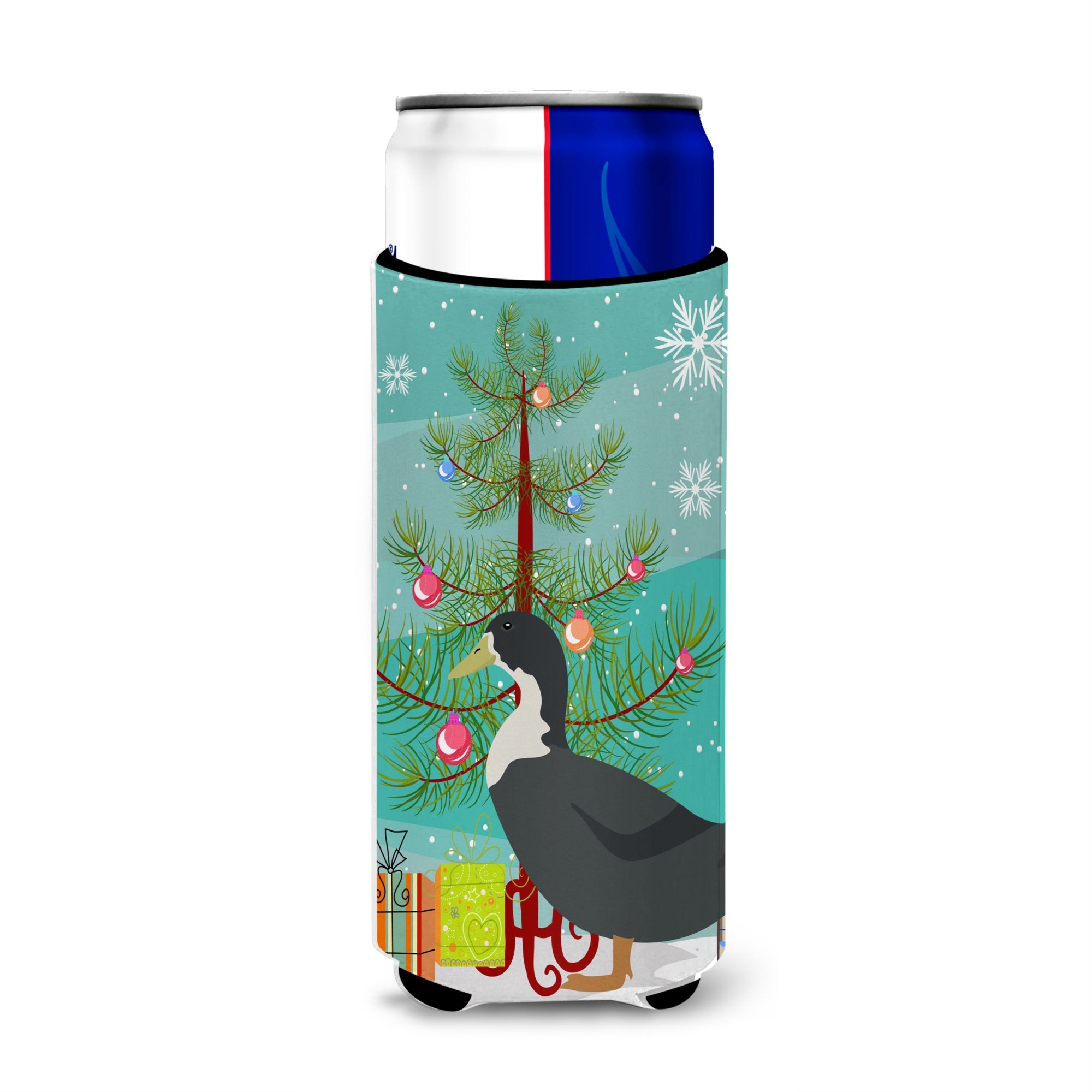 Caroline'S Treasures Blue Swedish Duck Christmas Decorative Can Hugger, Slim, Multicolor
