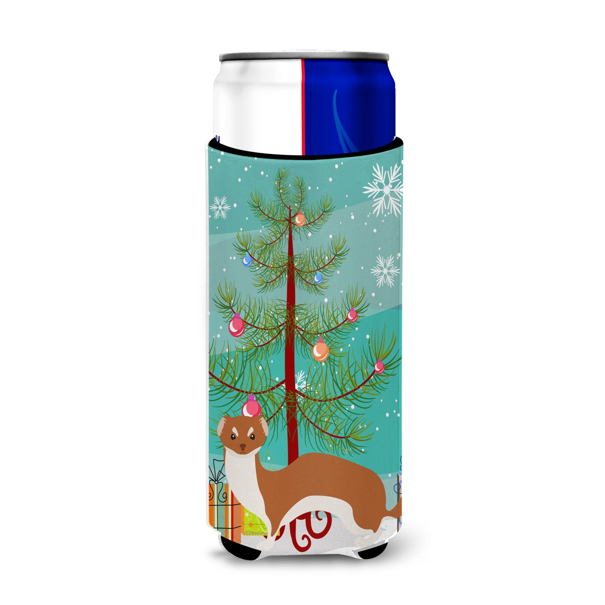 Caroline'S Treasures Weasel Christmas Decorative Can Hugger, Slim, Multicolor