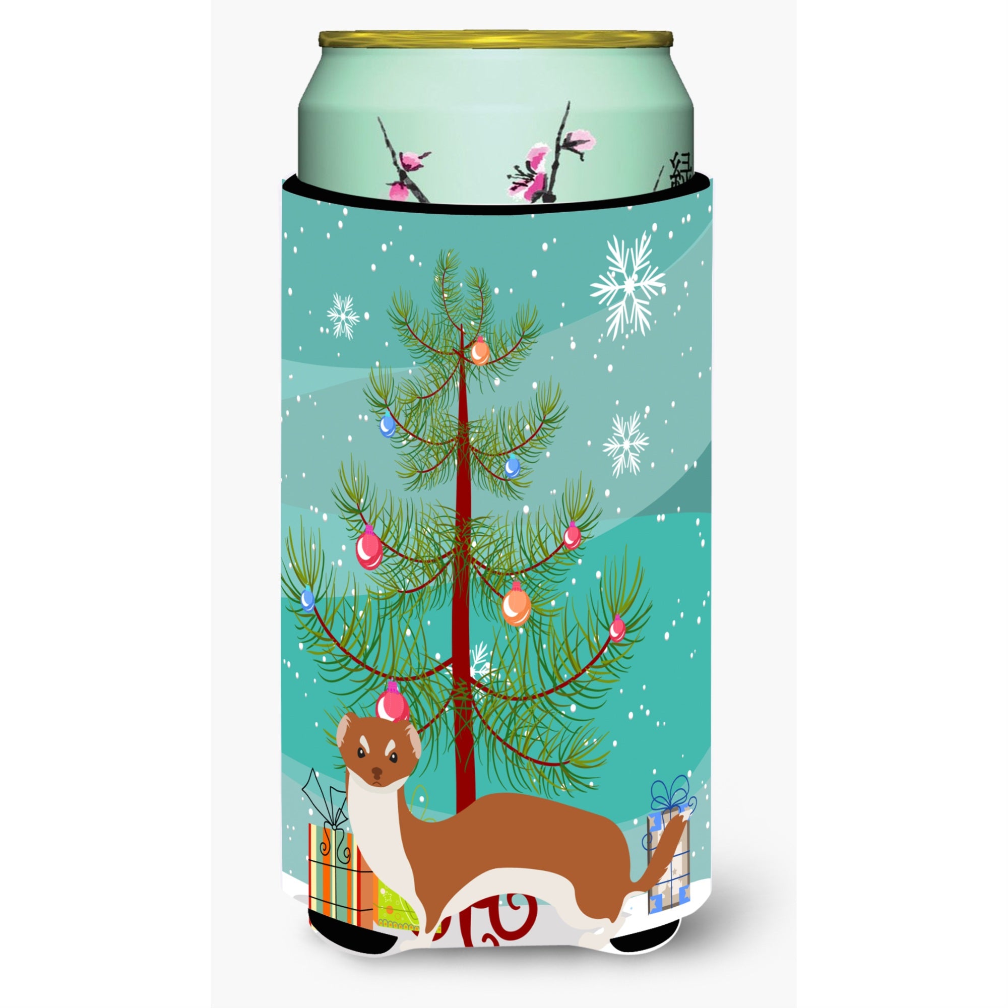 Caroline'S Treasures Weasel Christmas Decorative Can Hugger, Tall, Multicolor