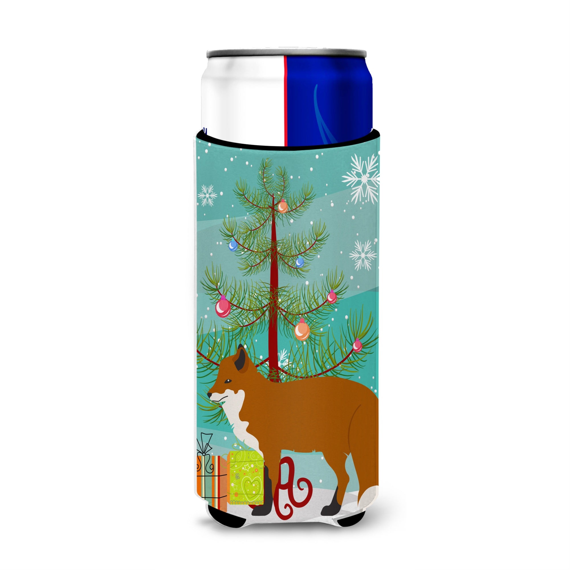 Caroline'S Treasures Red Fox Christmas Decorative Can Hugger, Slim, Multicolor