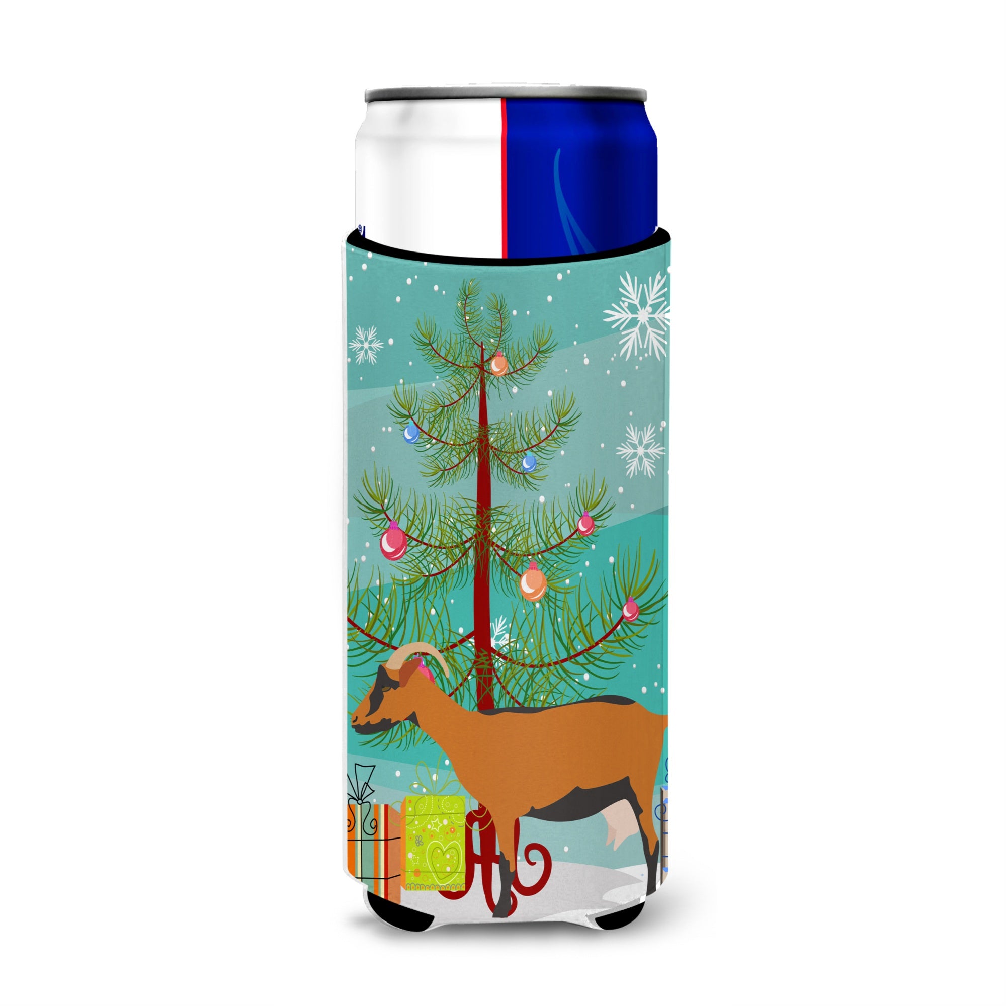 Caroline'S Treasures Oberhasli Goat Christmas Decorative Can Hugger, Slim, Multicolor