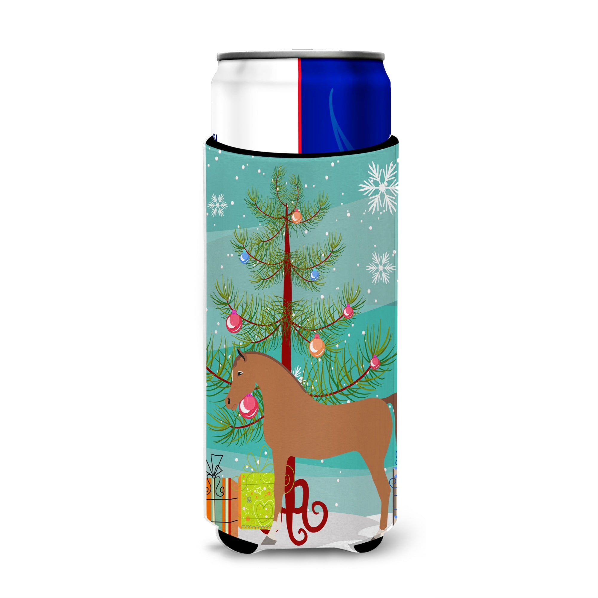 Caroline'S Treasures Arabian Horse Christmas Decorative Can Hugger, Slim, Multicolor