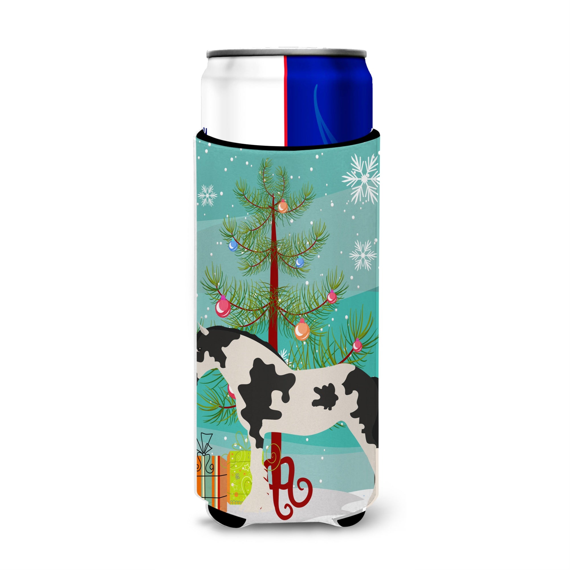 Caroline'S Treasures Clydesdale Horse Christmas Decorative Can Hugger, Slim, Multicolor